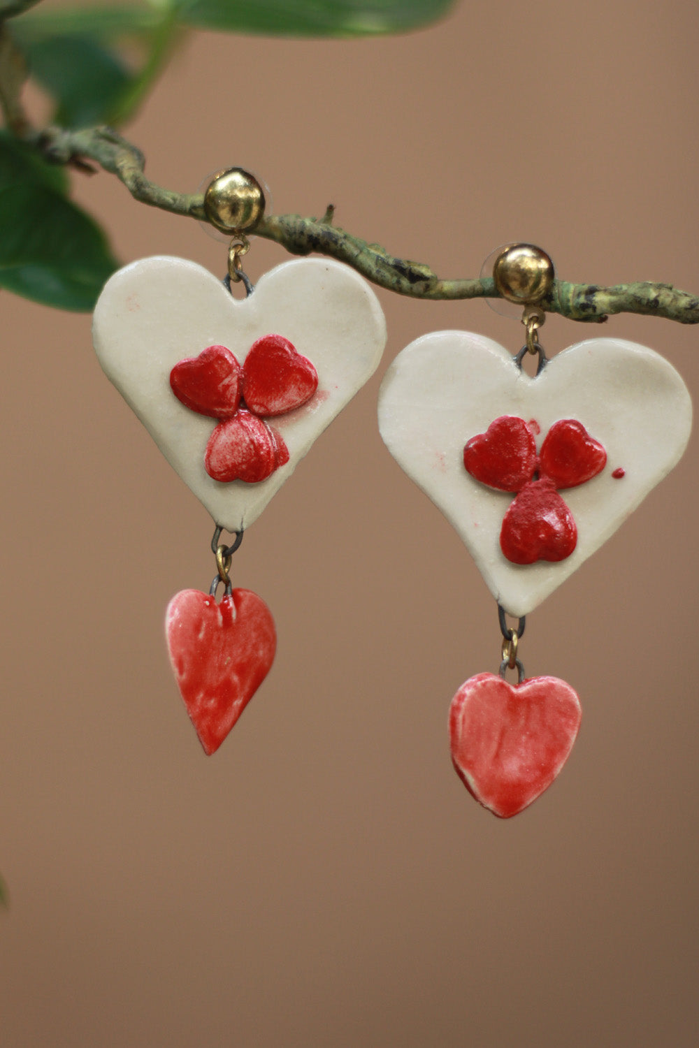 Sadhvi | Ceramic Double Heart Earrings | Red