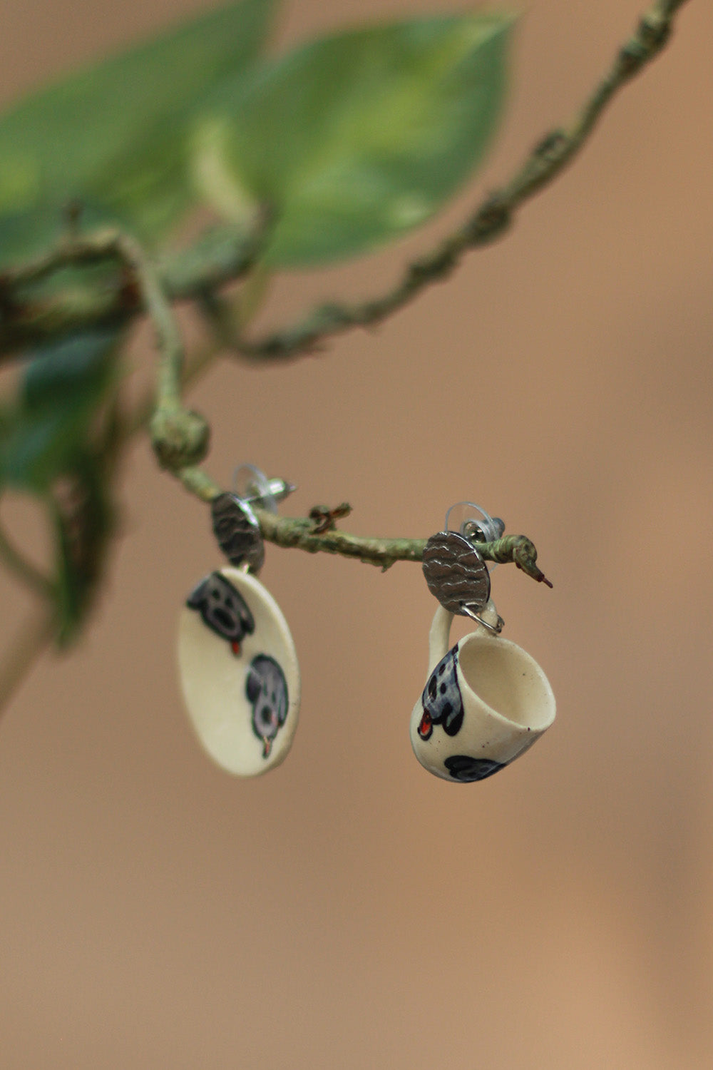 Sadhvi | Ceramic Cup & Saucer Earrings | Puppy