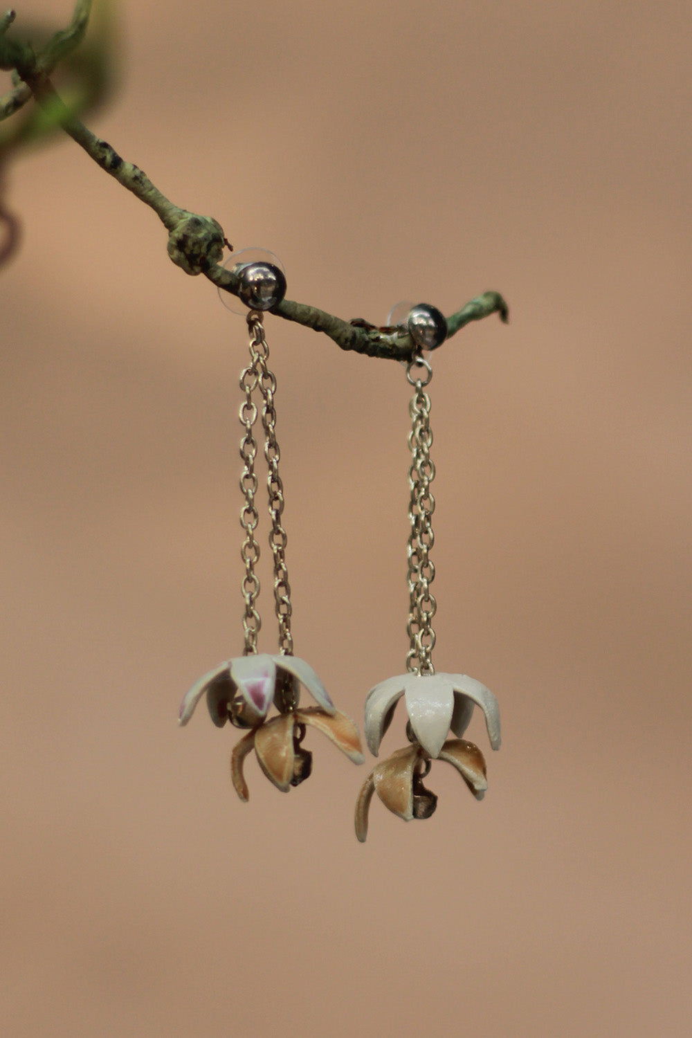 Sadhvi | Ceramic Double Bellflower Earrings | Orange