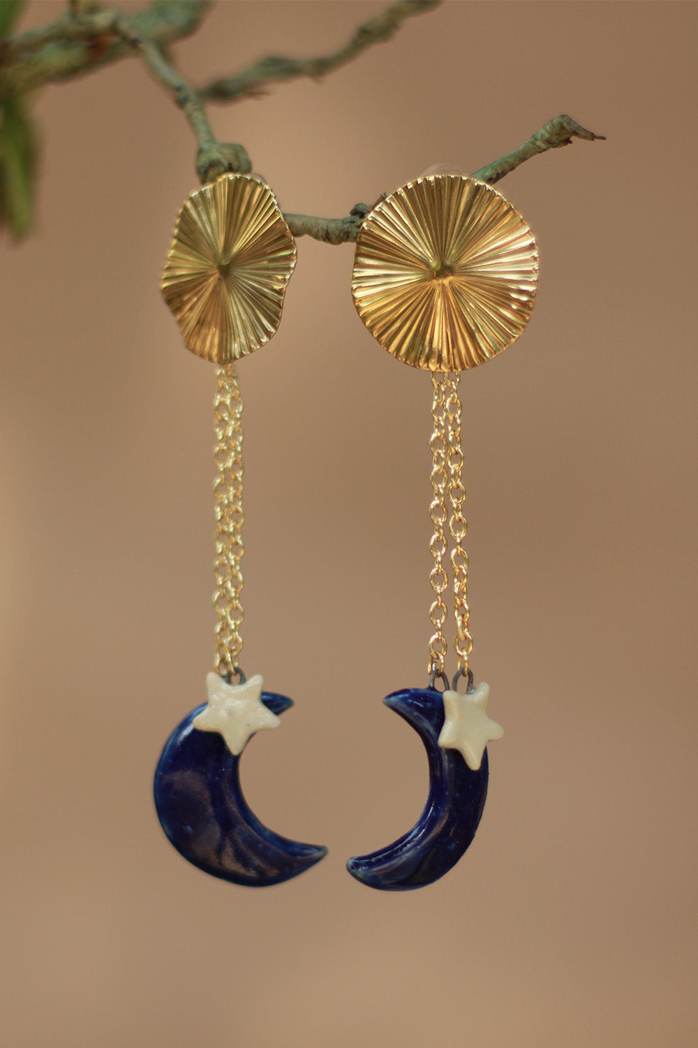 Sadhvi | Ceramic Moon & Star Earrings