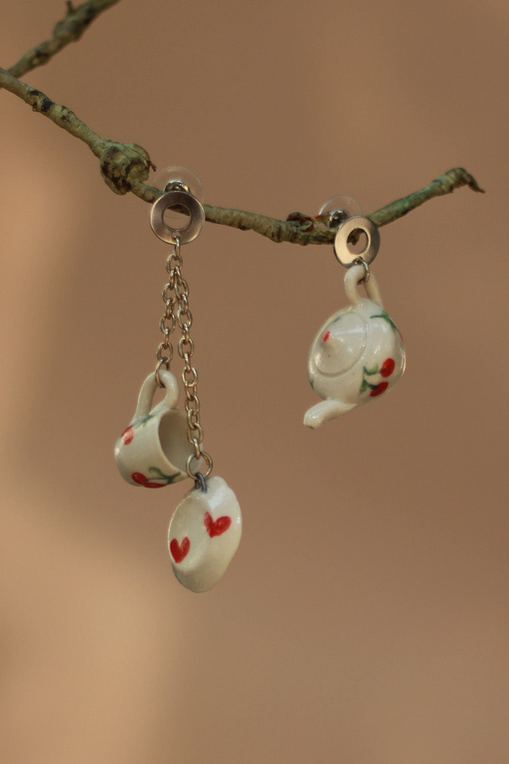 Sadhvi | Ceramic Tea Set Earrings | Cherries