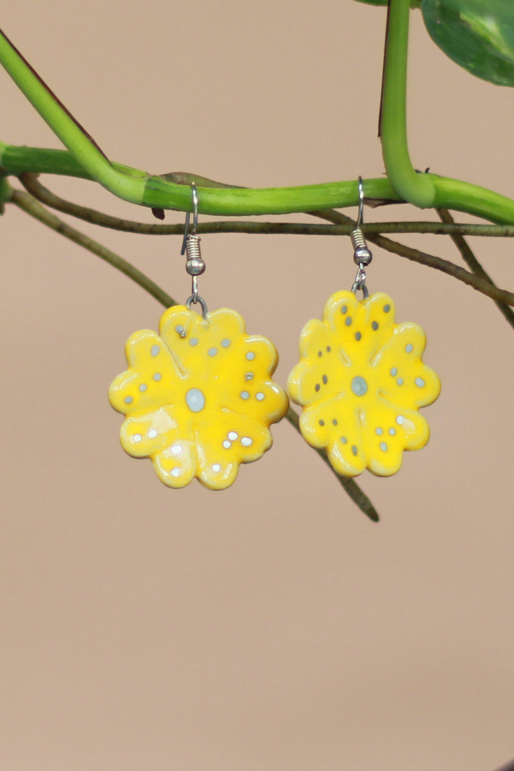 Sadhvi | Ceramic Flower Earrings | Yellow Large