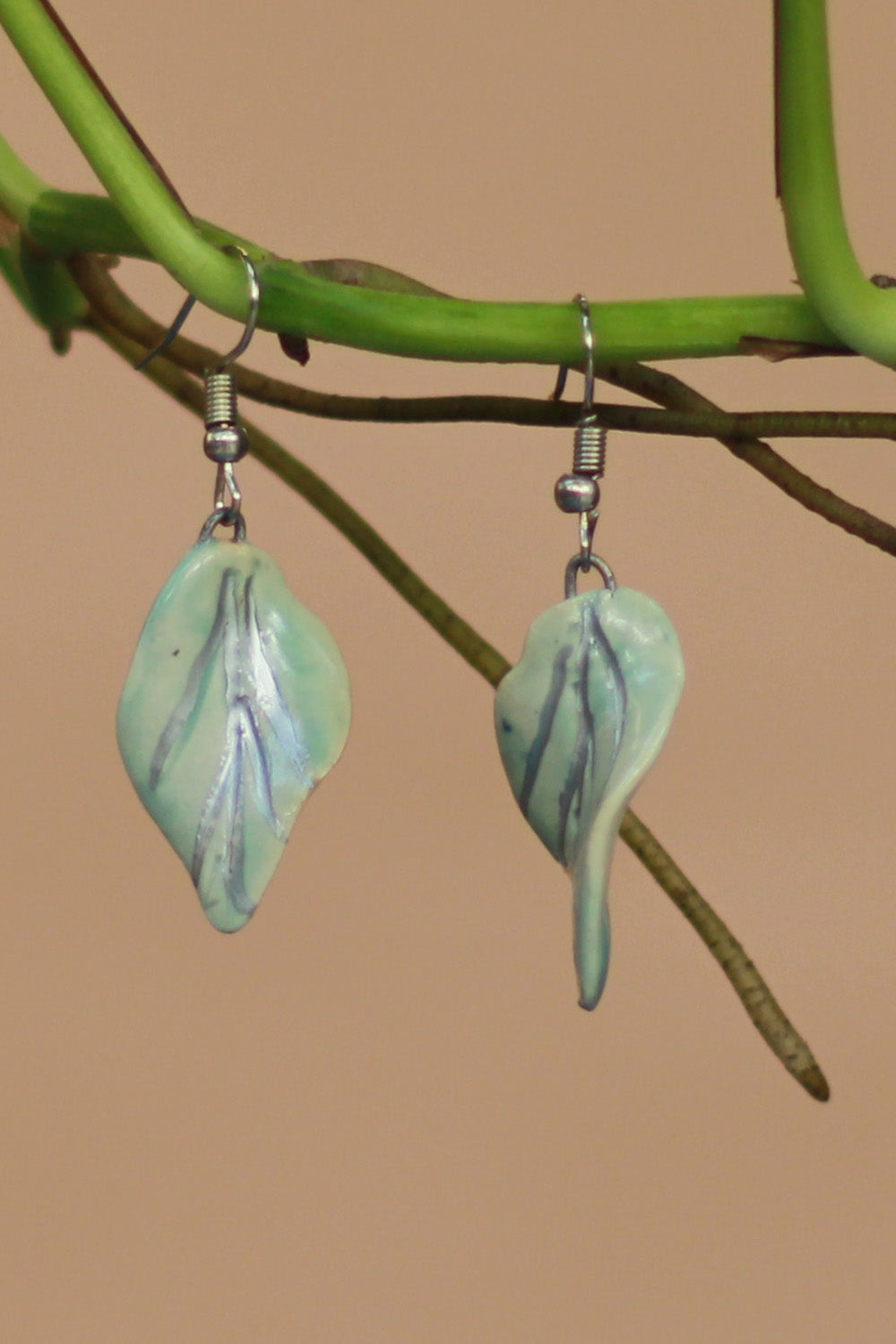 Sadhvi | Ceramic Leaf Earrings | Greenish Grey
