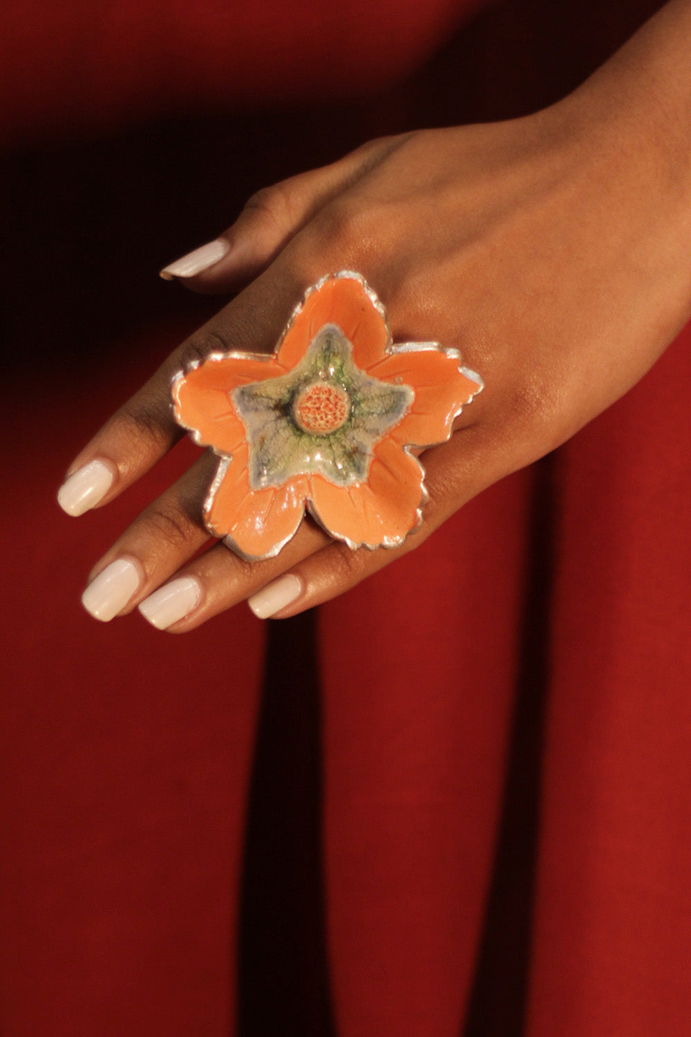 Sadhvi | Ceramic Floral Ring | Orange