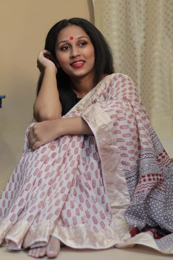 Maheshwari Bagh Saree | Cotton Silk | Red Paisley