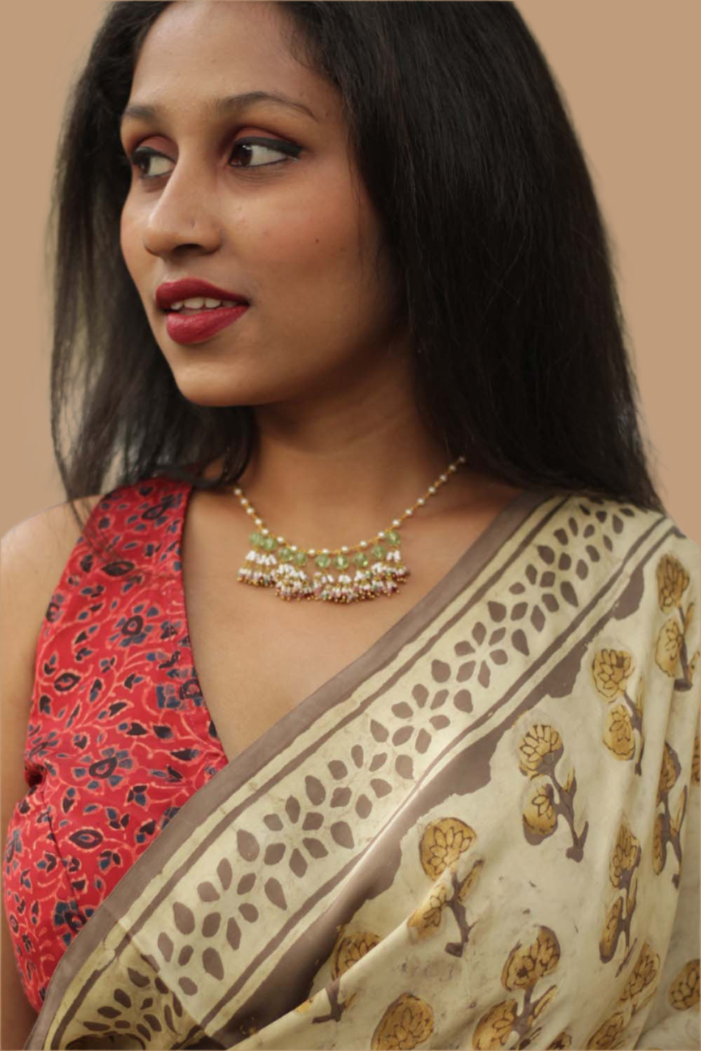 Modal Silk | Bagru Vanaspati Saree | Almond floral