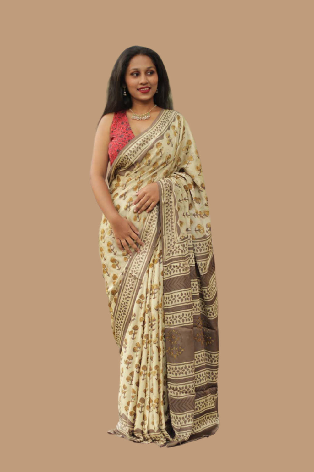 Modal Silk | Bagru Vanaspati Saree | Almond floral