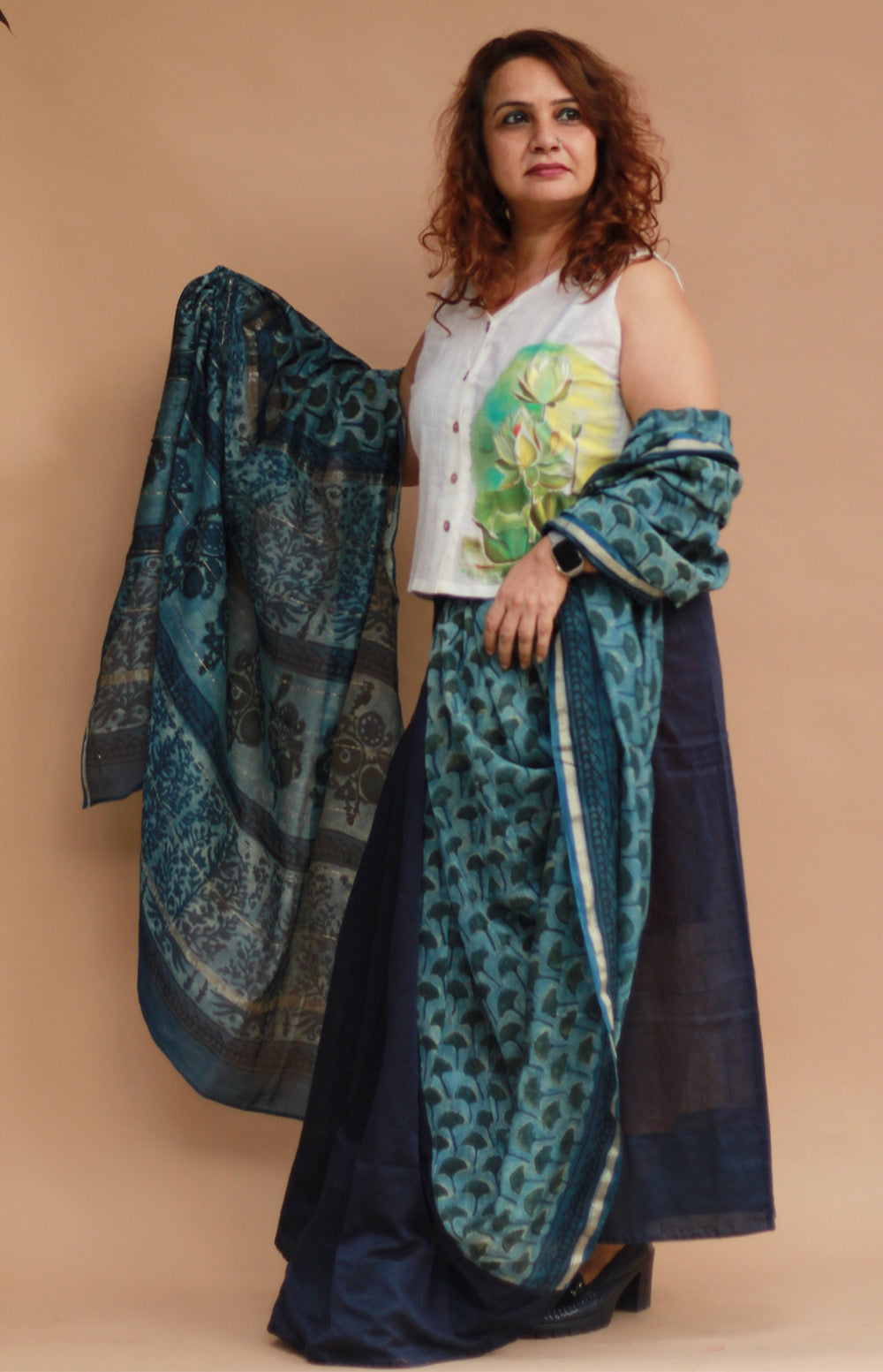 Rangg | Patli Pallu Saree | Chanderi & Mul | Indigo