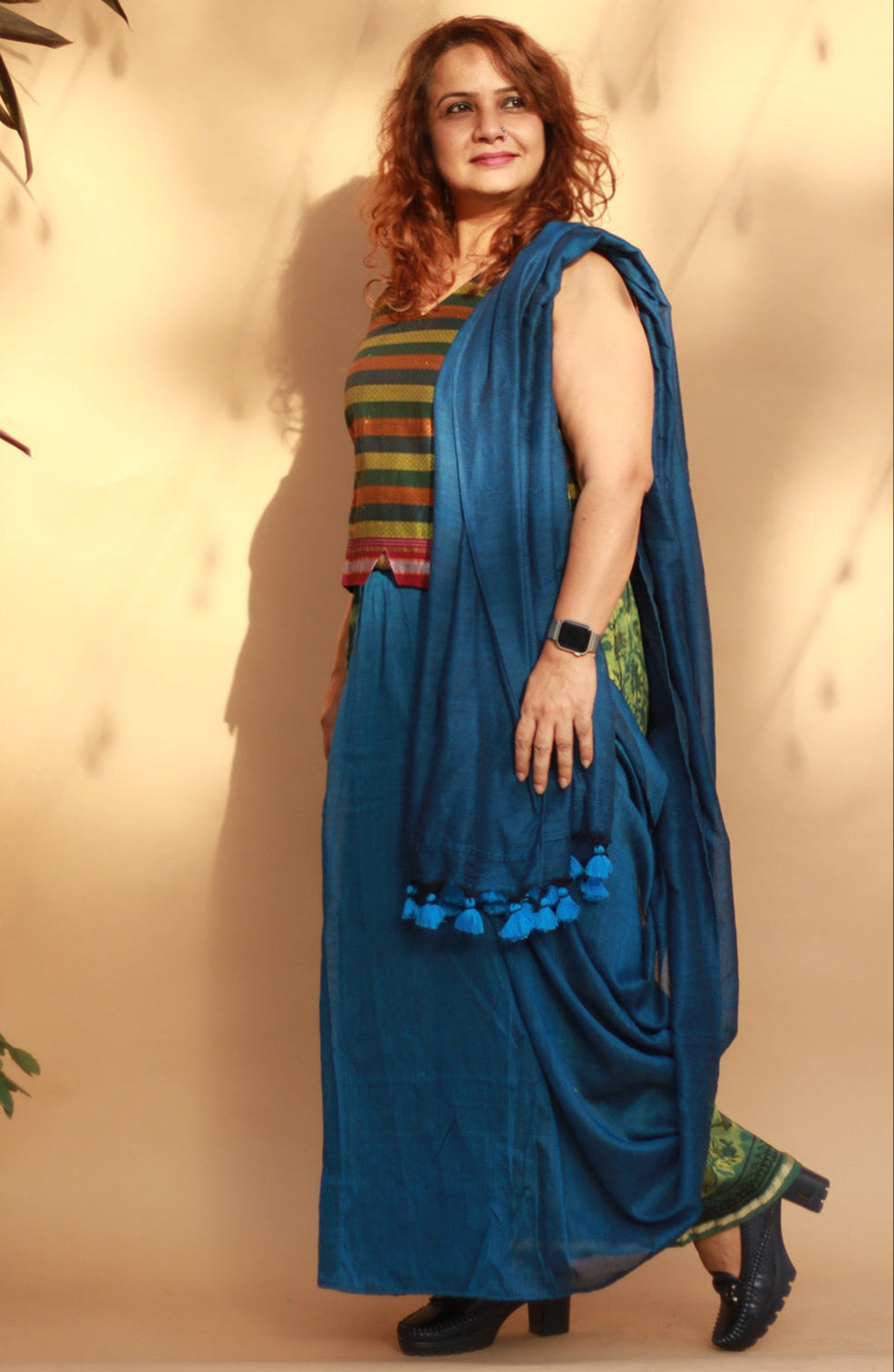 Rangg | Patli Pallu Saree | Chanderi & Mul | Green - Blue