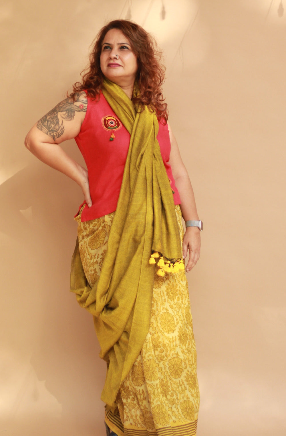 Rangg | Patli Pallu Saree | Chanderi & Mul | Yellow