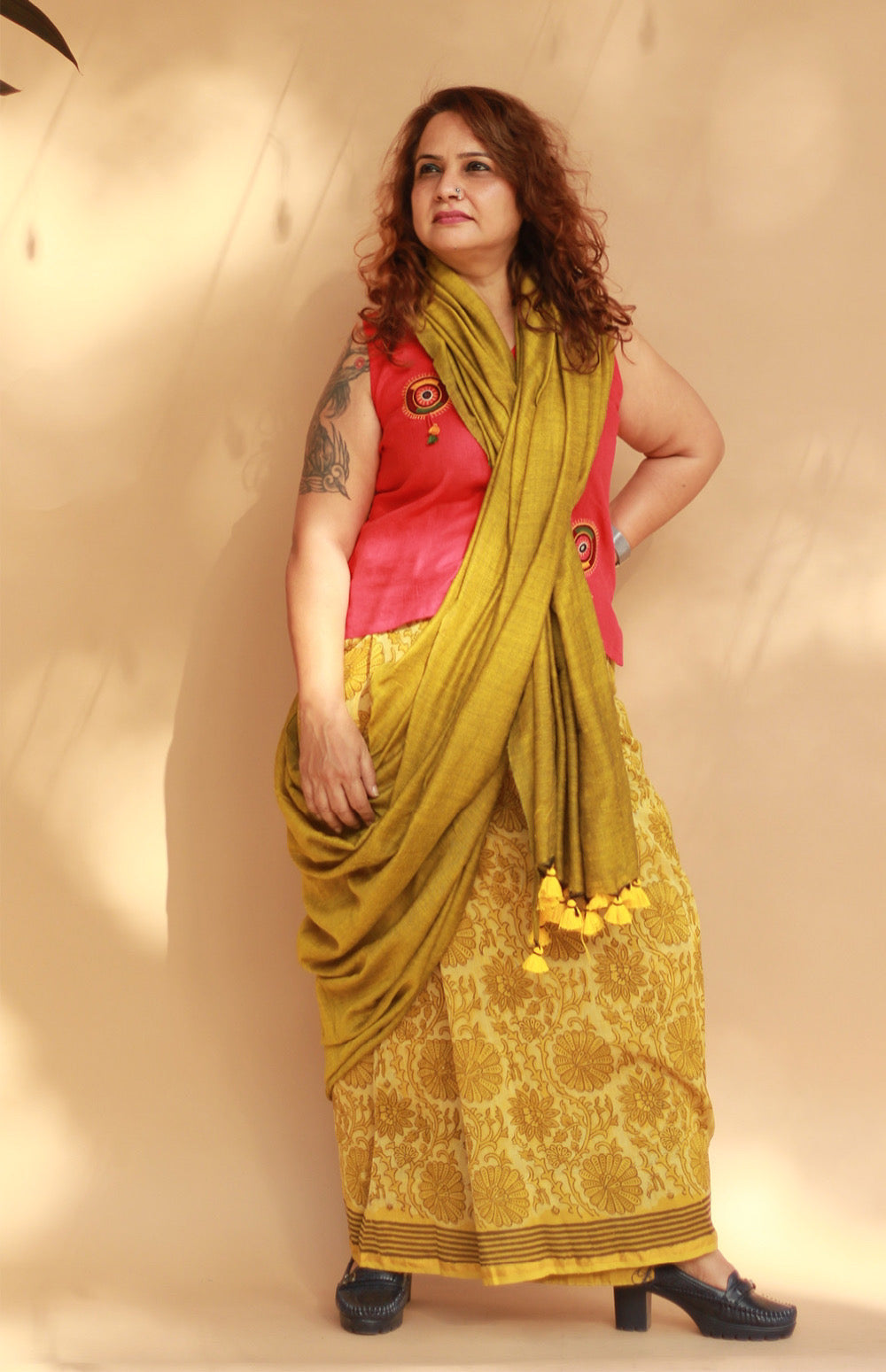 Rangg | Patli Pallu Saree | Chanderi & Mul | Yellow