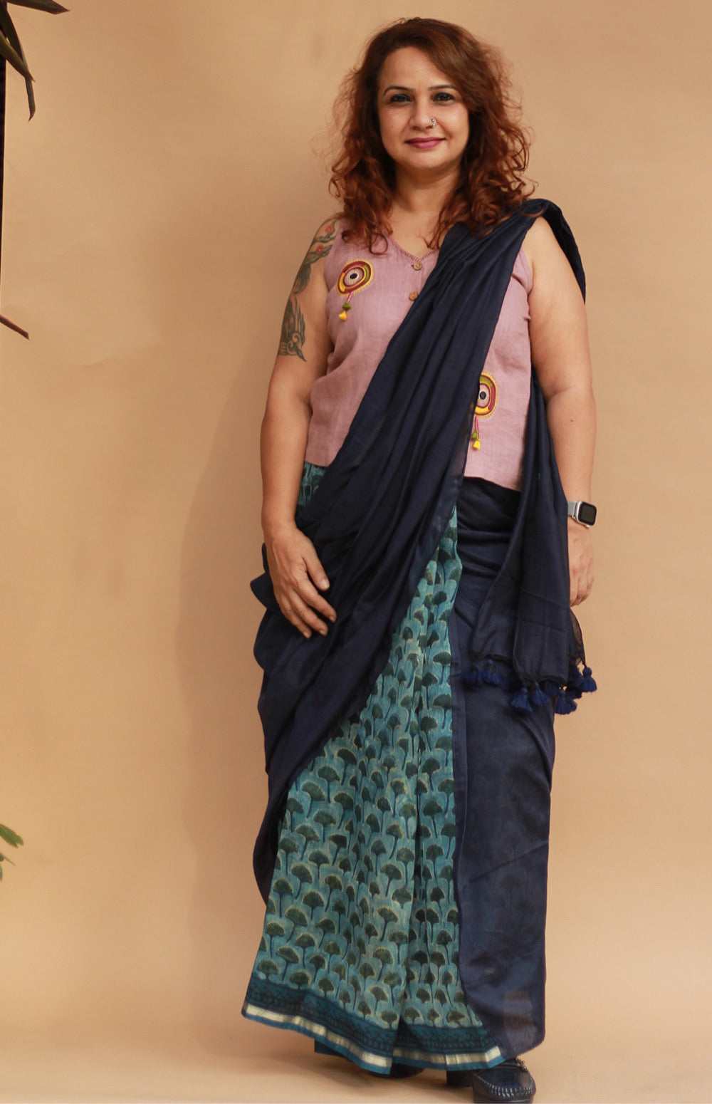 Rangg | Patli Pallu Saree | Chanderi & Mul | Indigo