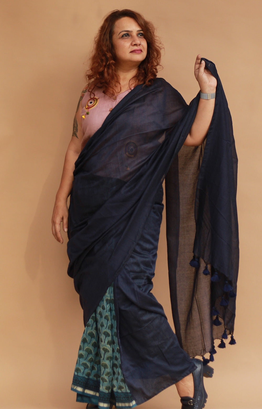 Rangg | Patli Pallu Saree | Chanderi & Mul | Indigo