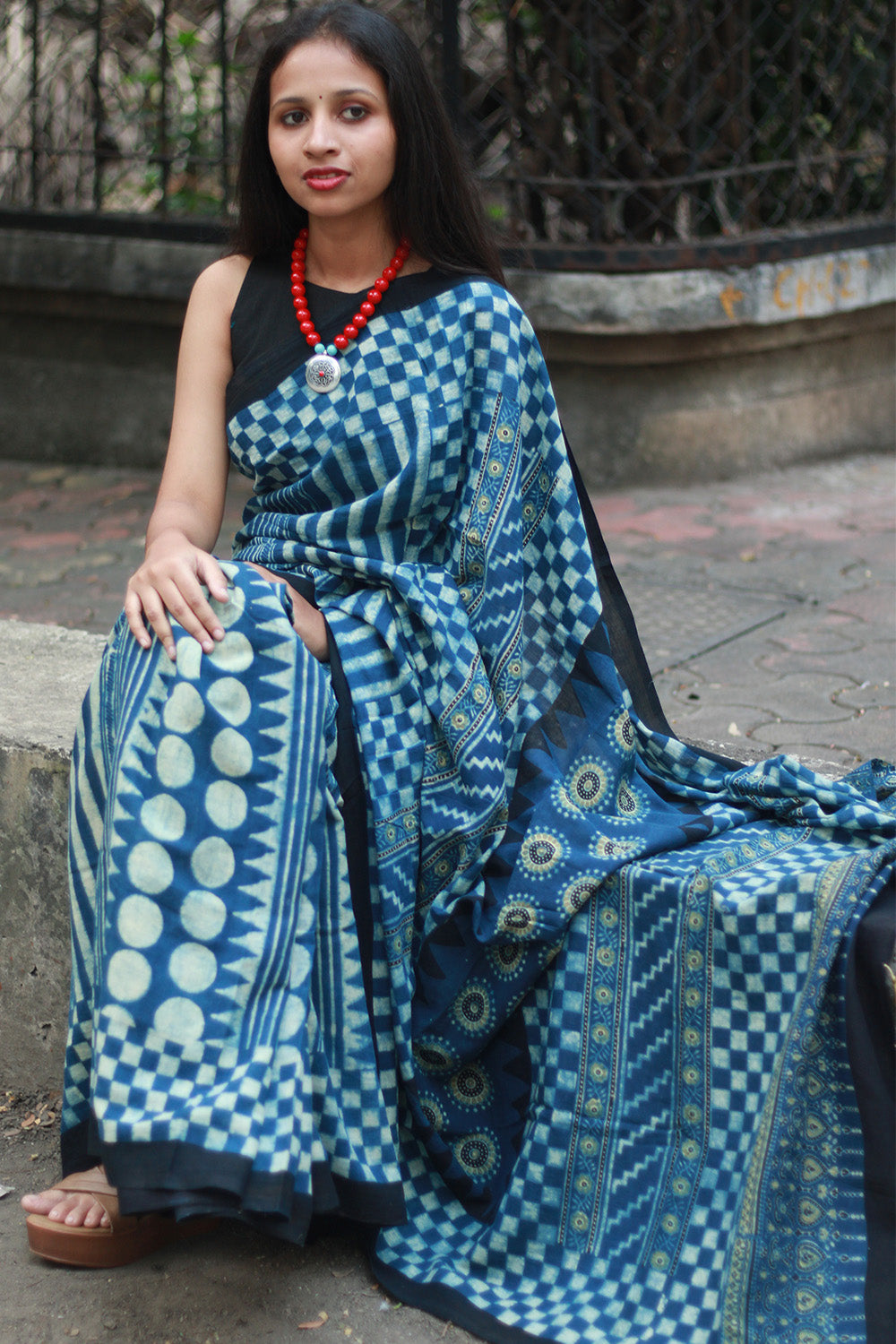 Ajrakh Cotton Saree