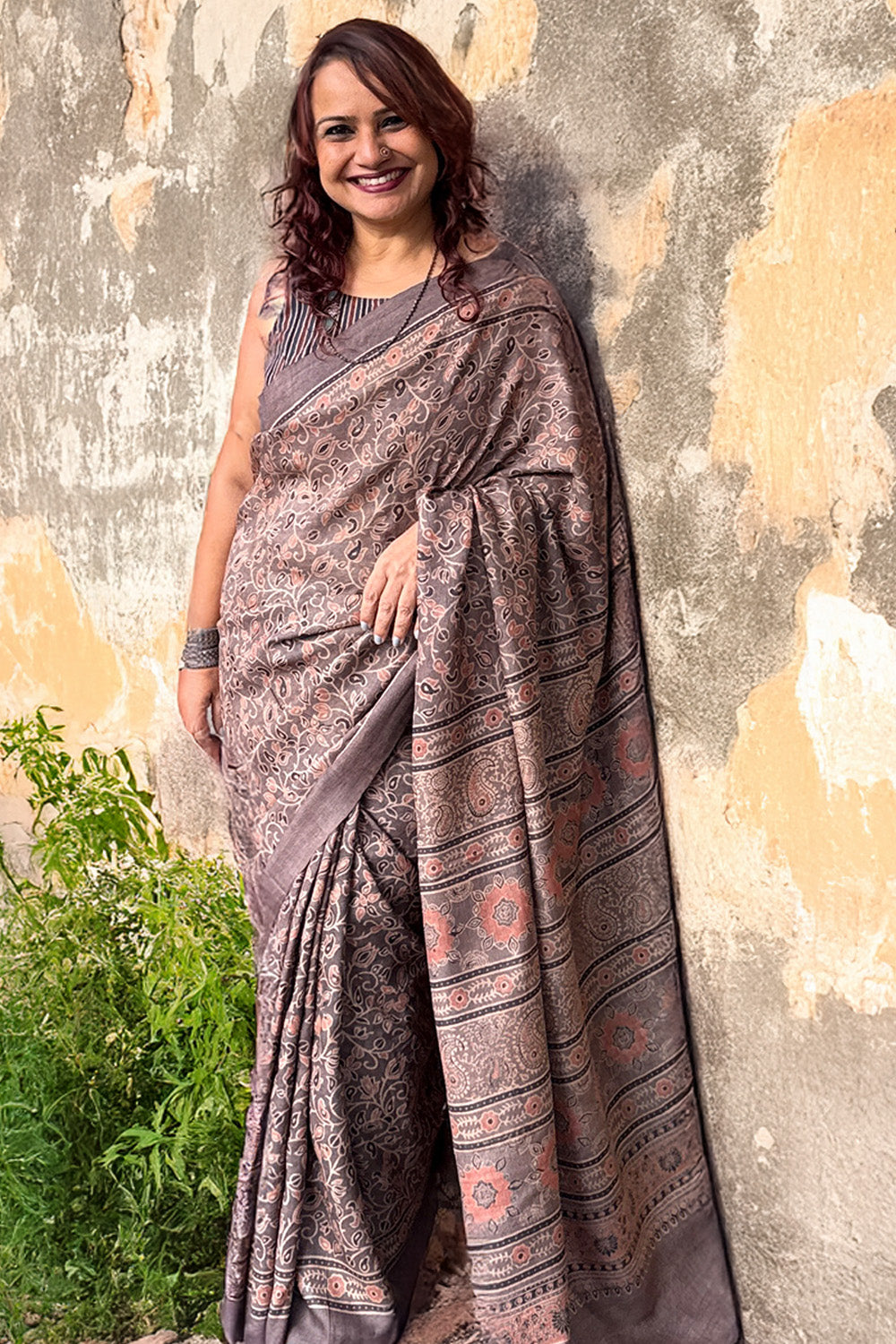 Tussar Silk Saree | Umber Ajrakh