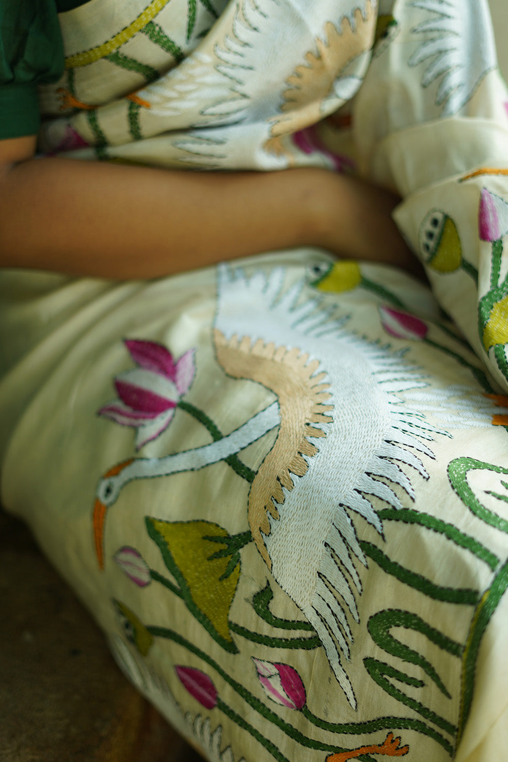 Hamsini | Kantha Tussar Silk Saree | Ivory