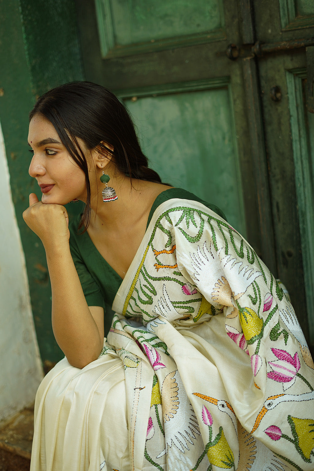 Hamsini | Kantha Tussar Silk Saree | Ivory