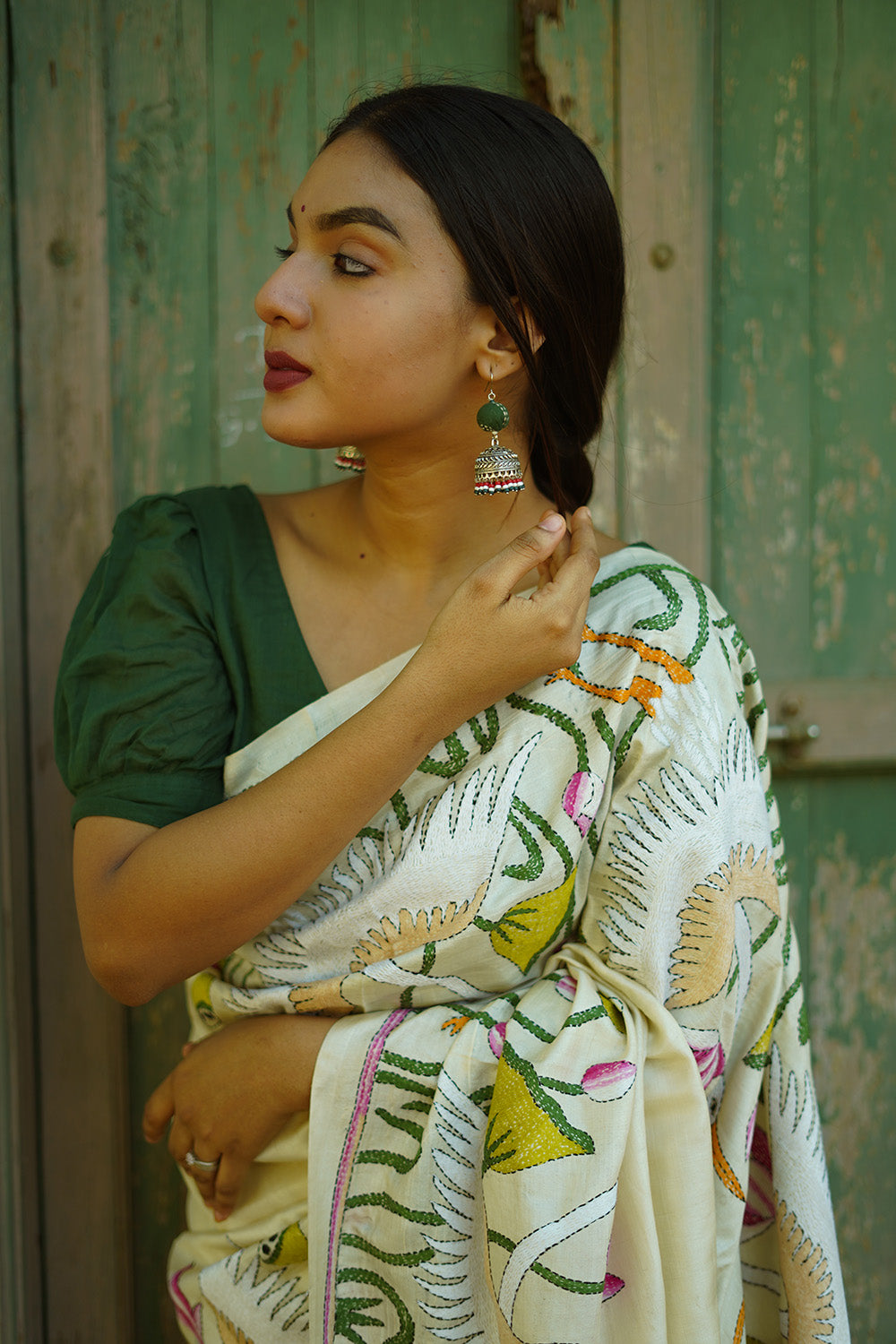 Hamsini | Kantha Tussar Silk Saree | Ivory