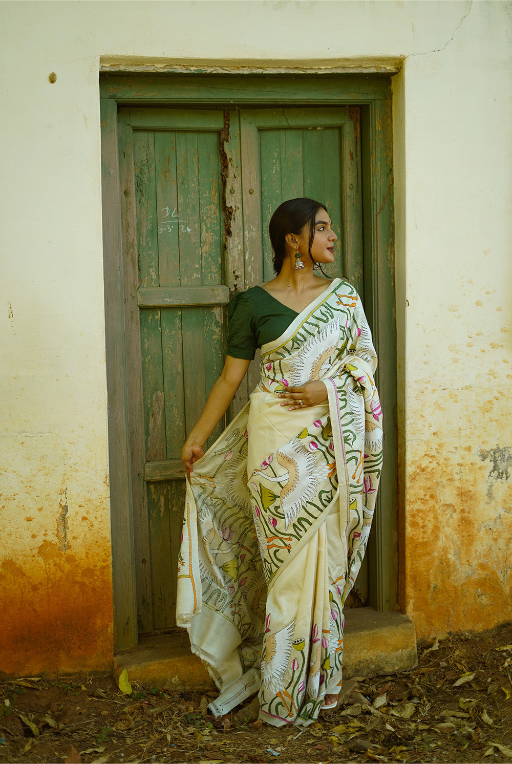 Hamsini | Kantha Tussar Silk Saree | Ivory