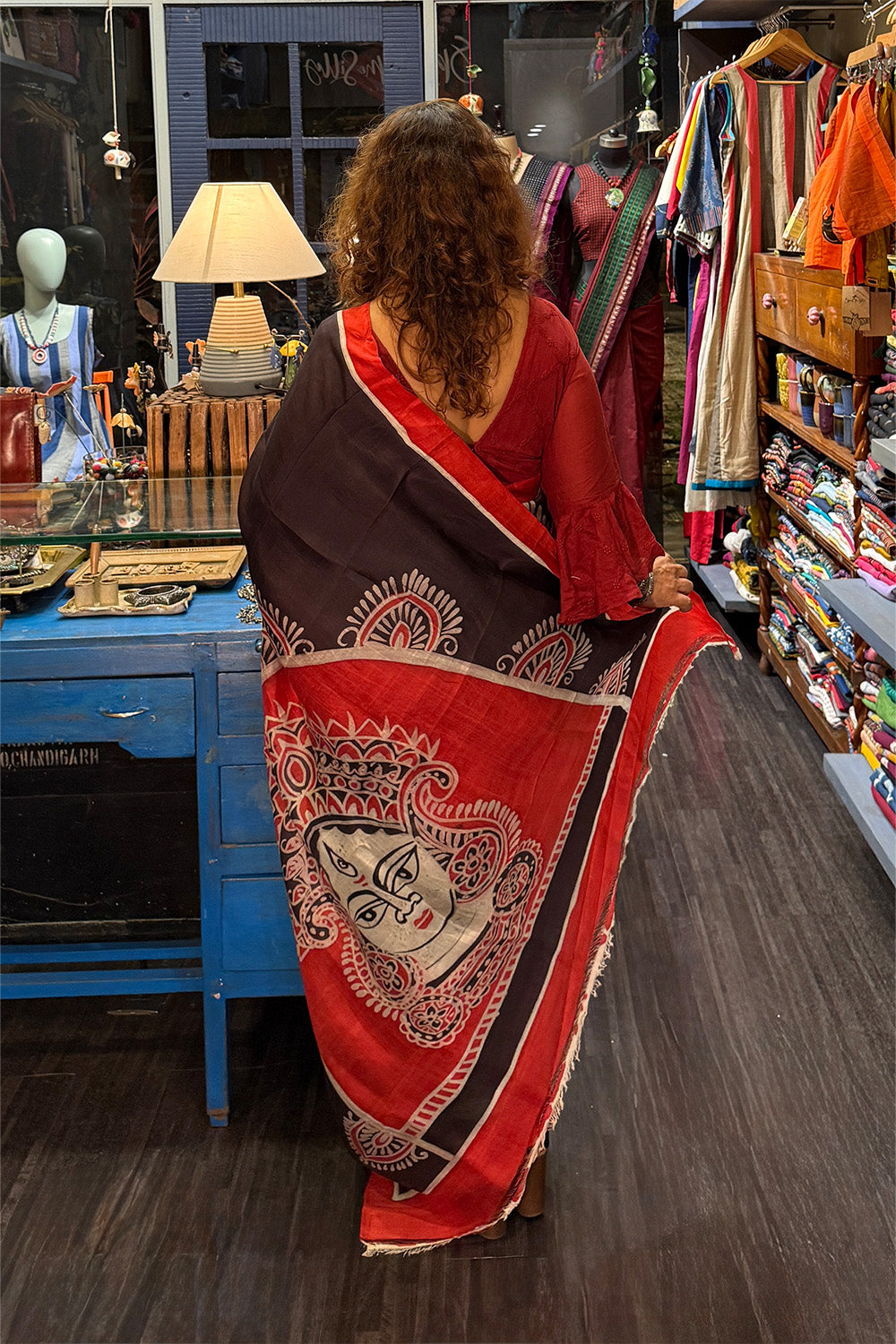 Handpainted Devi | Murshidabad Silk Saree