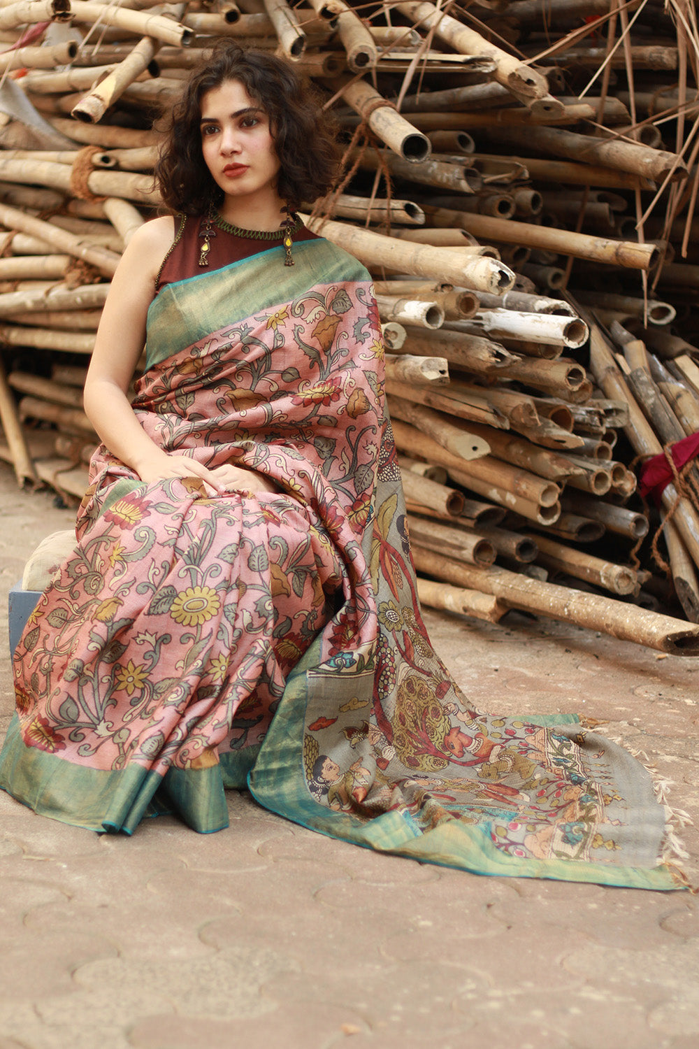 Leela | Pen Kalamkari Saree | Tussar Silk