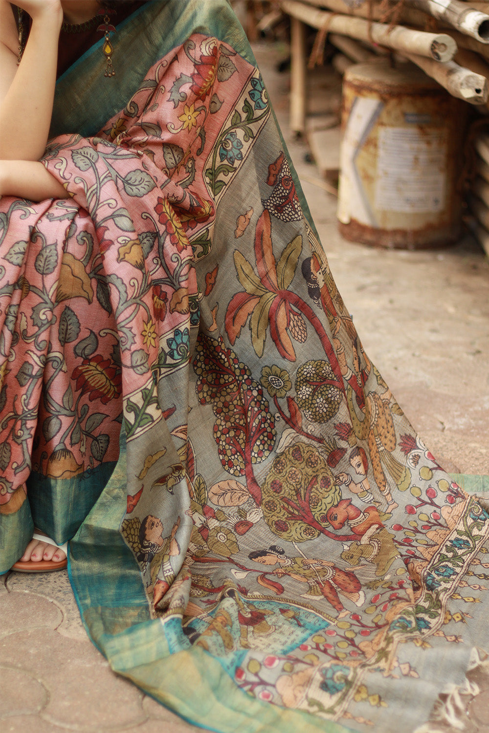 Leela | Pen Kalamkari Saree | Tussar Silk