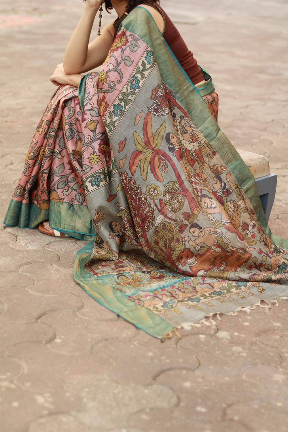 Leela | Pen Kalamkari Saree | Tussar Silk