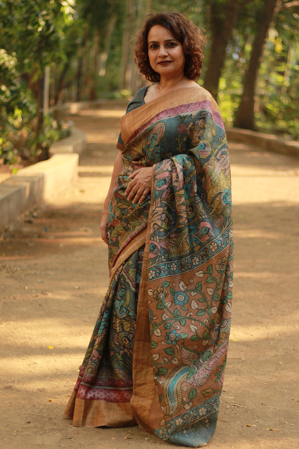 Leela | Pen Kalamkari Saree | Tussar Silk