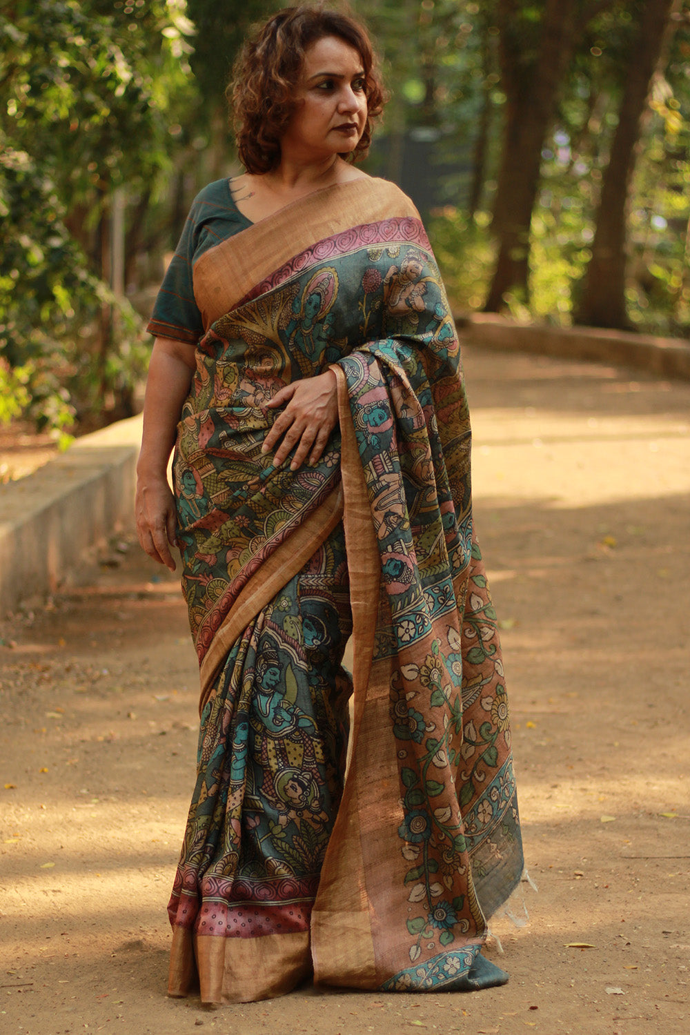 Leela | Pen Kalamkari Saree | Tussar Silk