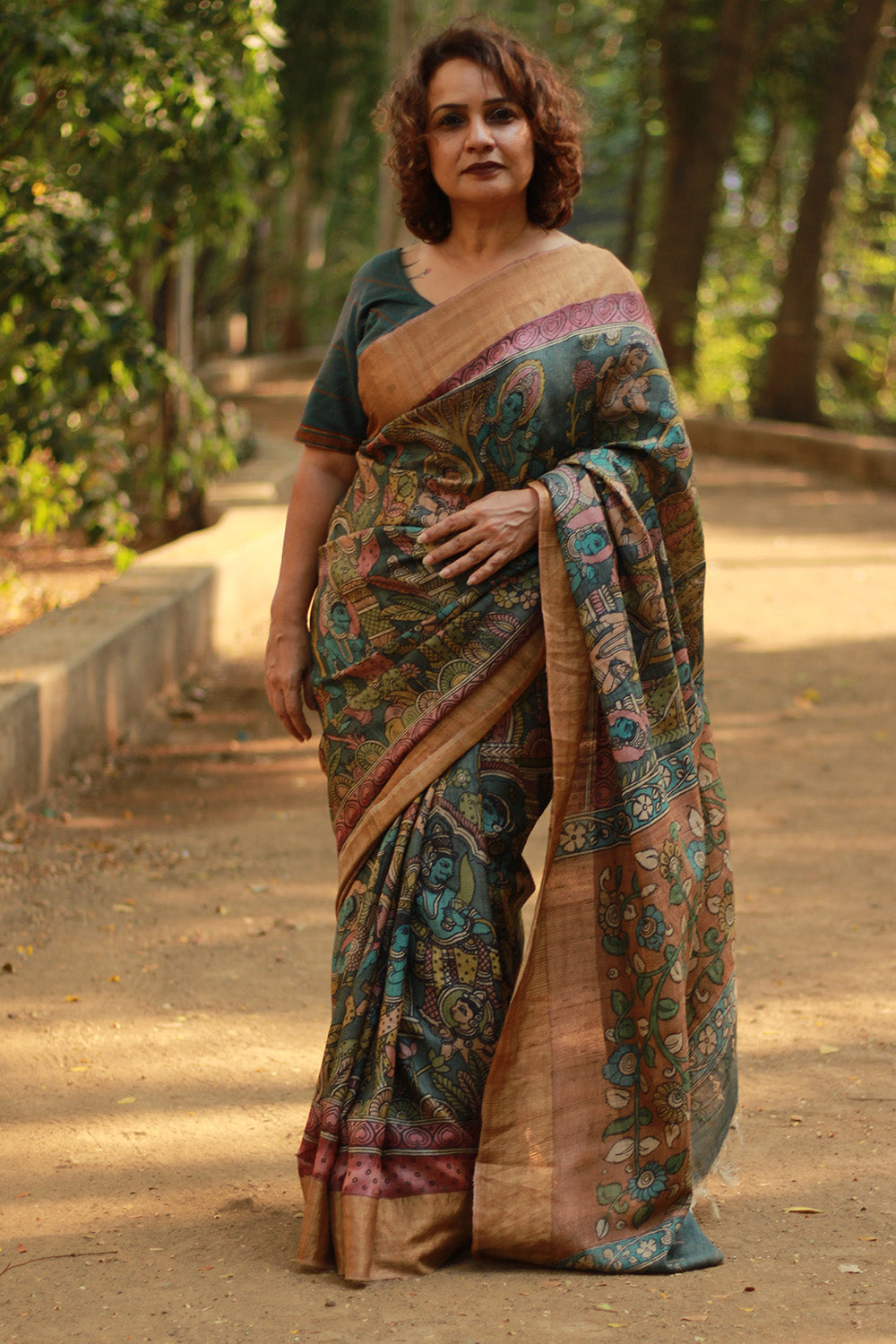 Leela | Pen Kalamkari Saree | Tussar Silk