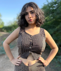 Customised Cropped Shirt | Noir Checks Ajrakh | Rina Mukhopadhaya