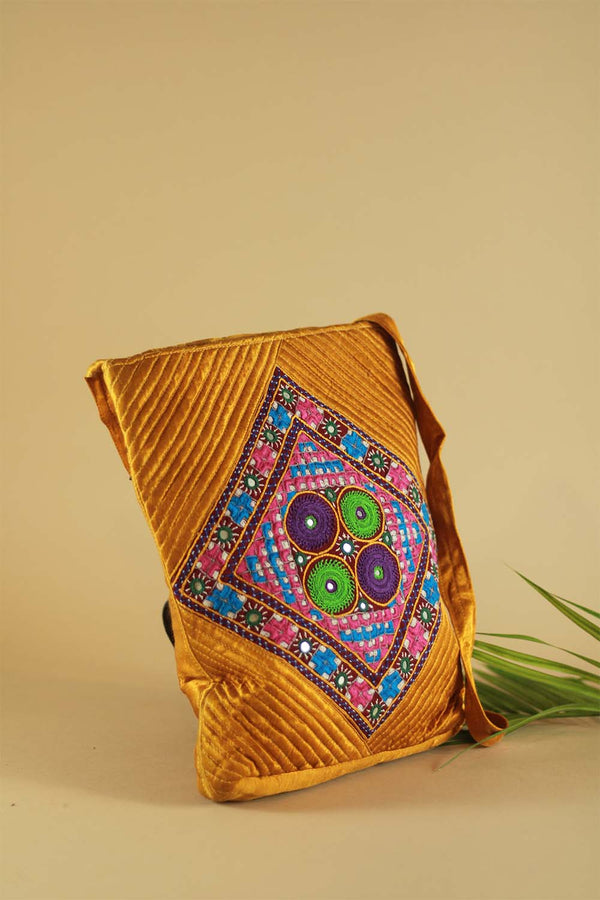 Hand Embroidered Fabric Bag- Mustard