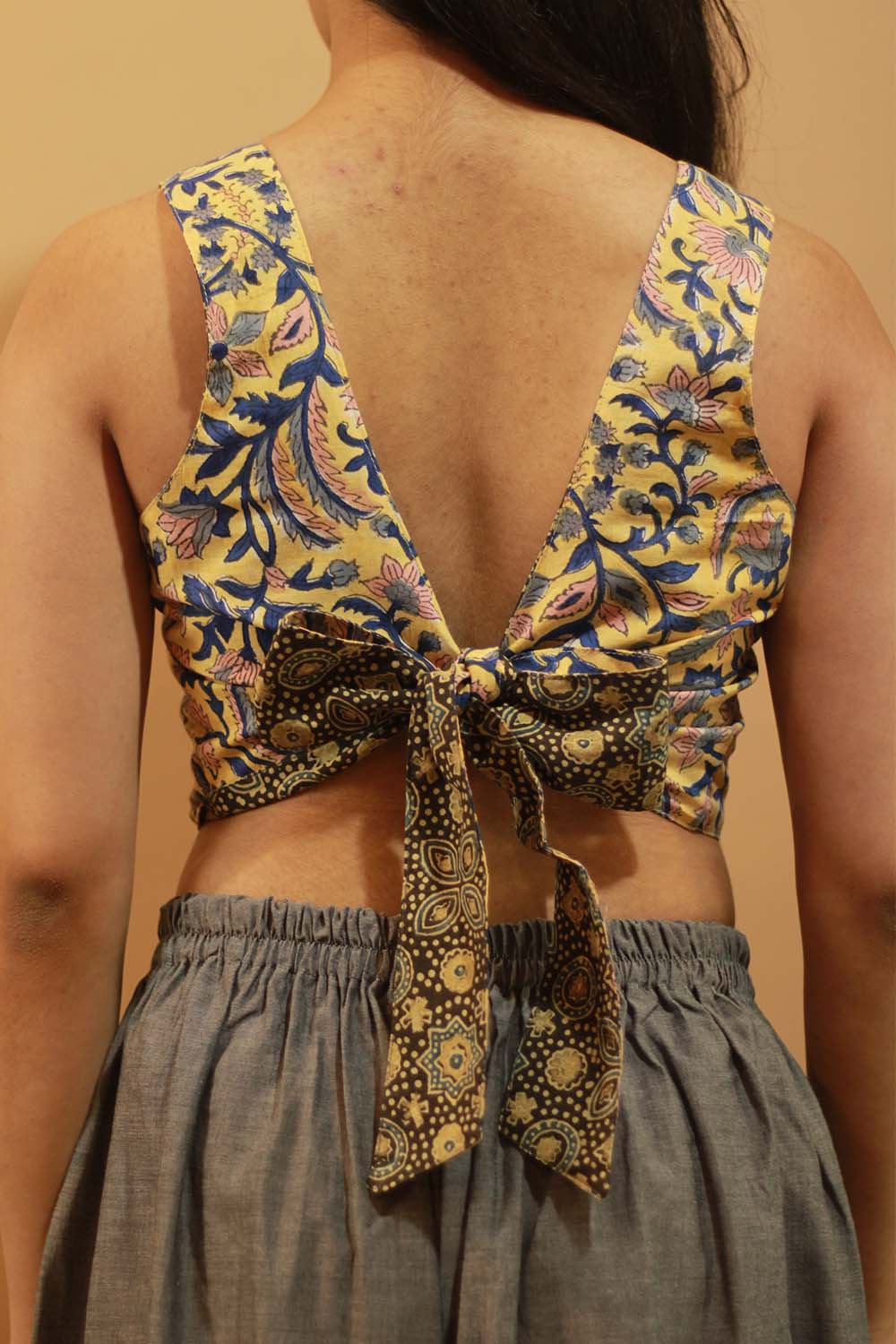 Mastaani | Reversible Blouse | Yellow Sanganeri & Ajrakh