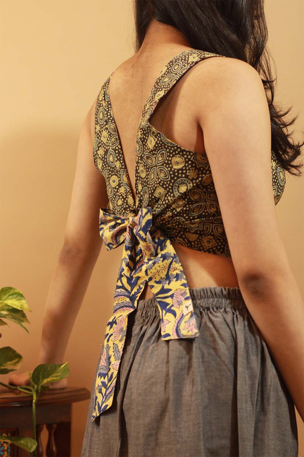 Mastaani | Reversible Blouse | Yellow Sanganeri & Ajrakh