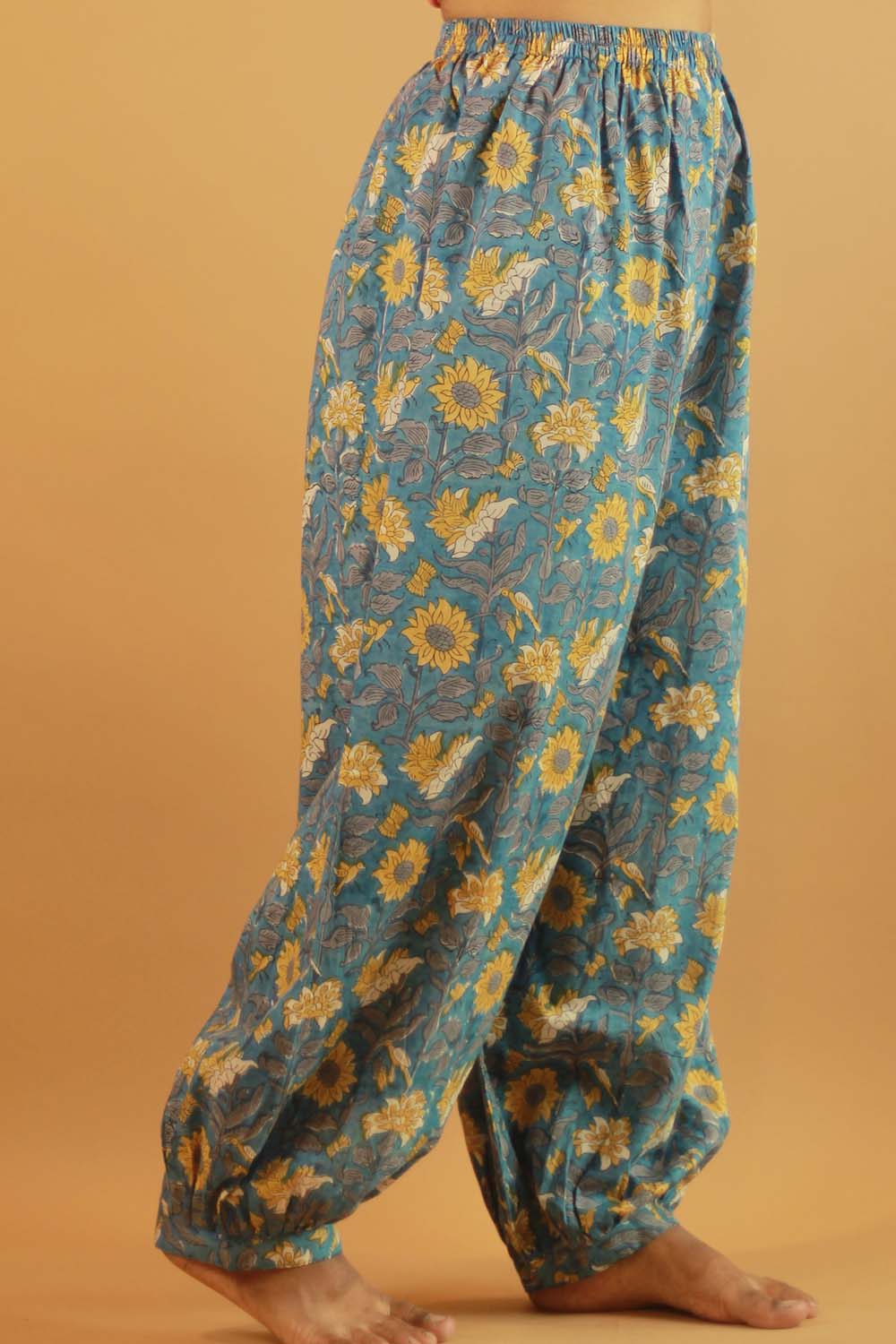 Suhaira | Harem Pants | Sky Blue & Yellow Sanganeri