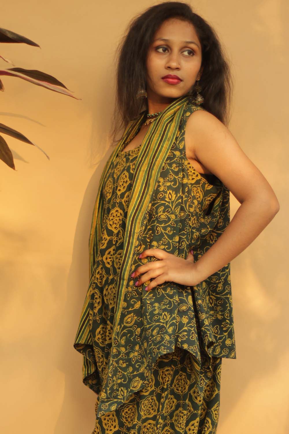 Tapered Reversible Jacket | Green Ajrakh Striped/Ajrakh Bel