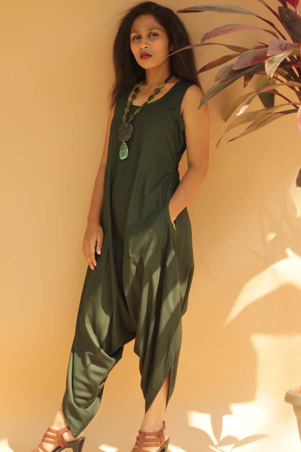 Jodhpuri Jumpsuit | Army Green with Ajrakh