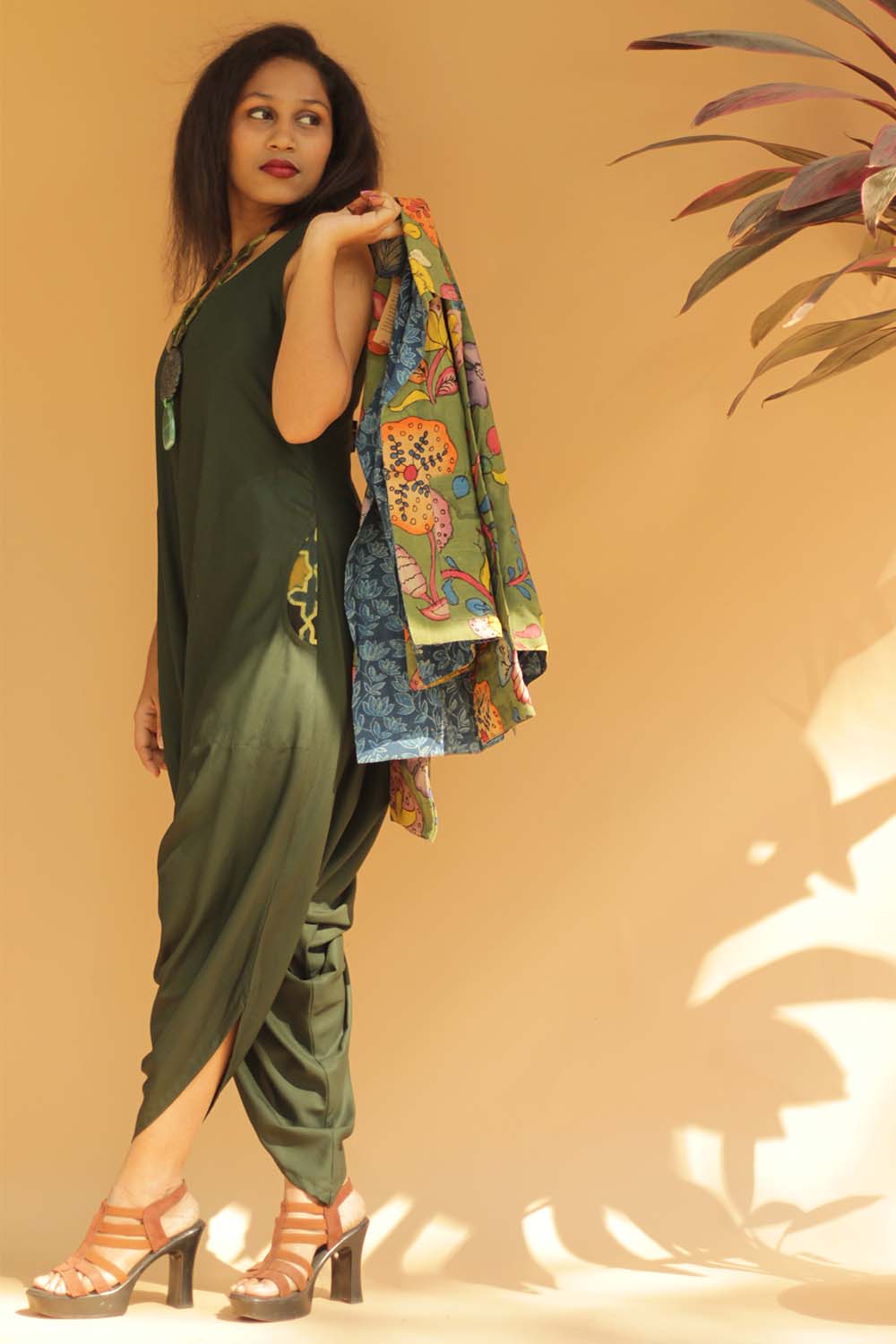 Jodhpuri Jumpsuit | Army Green with Ajrakh