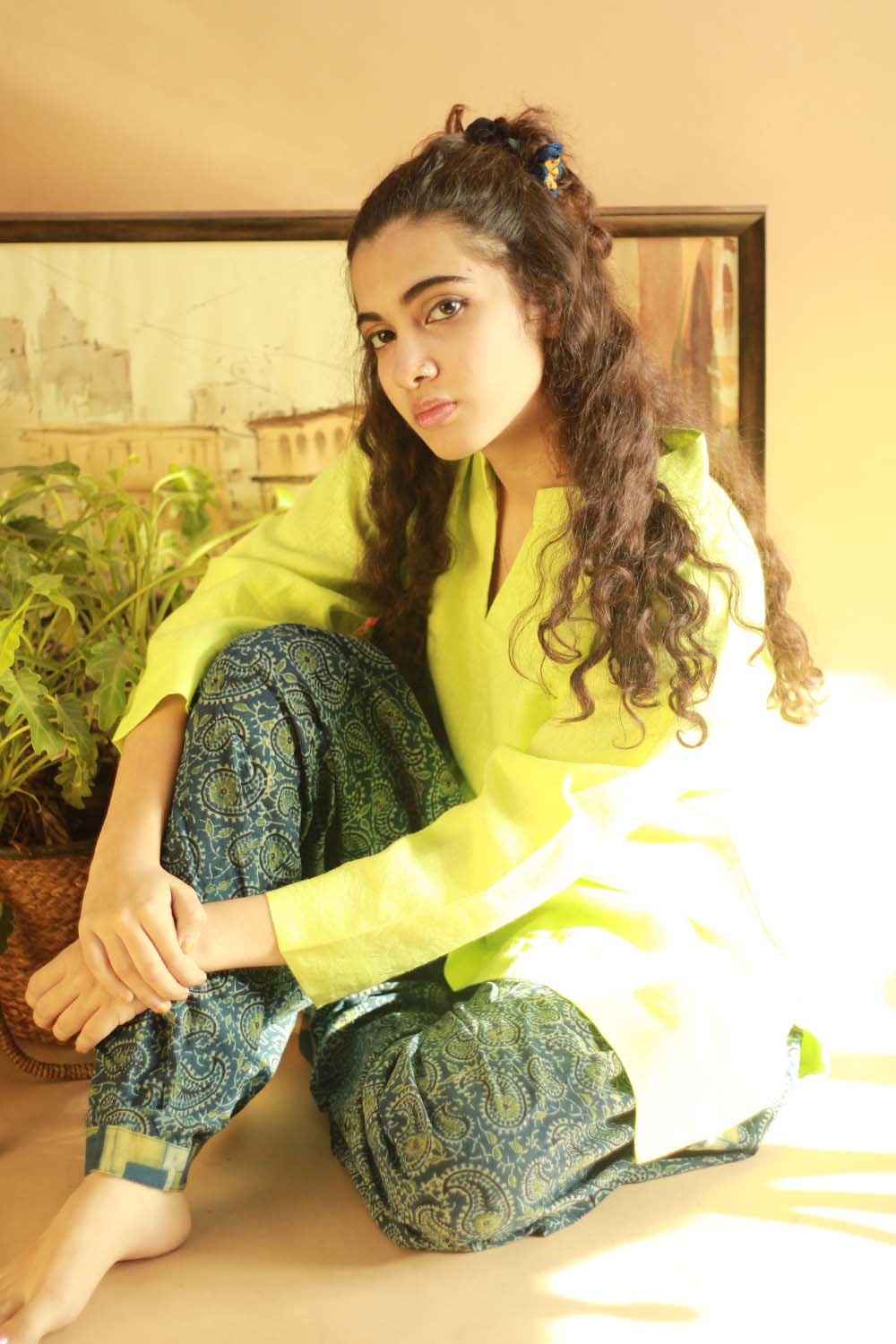 Short Kurta in Lemon Green Linen