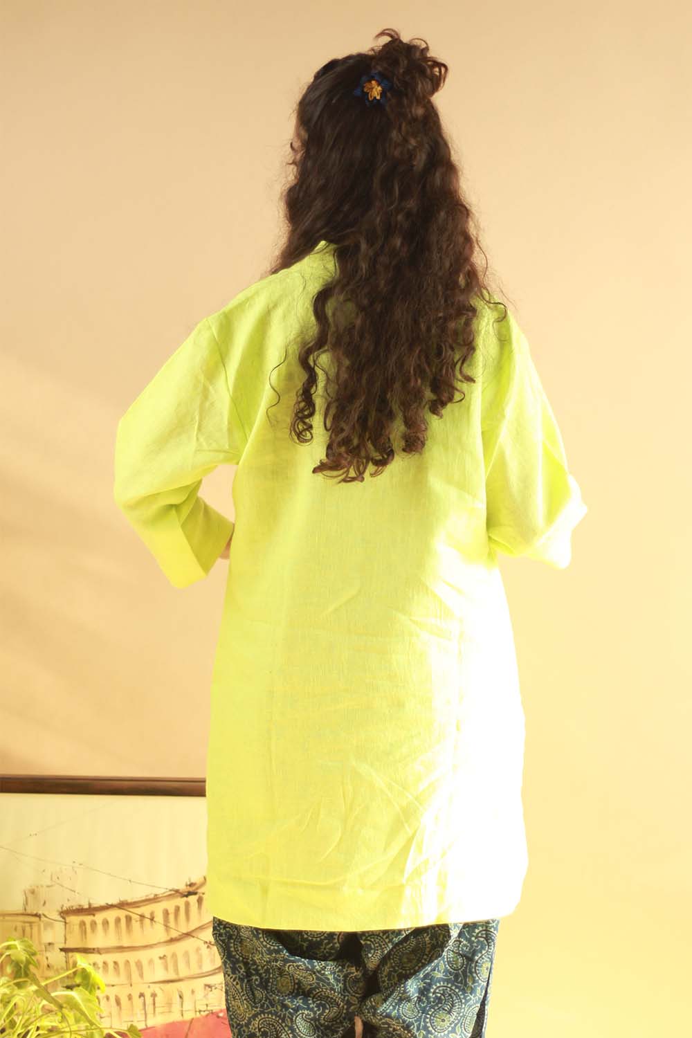 Short Kurta in Lemon Green Linen