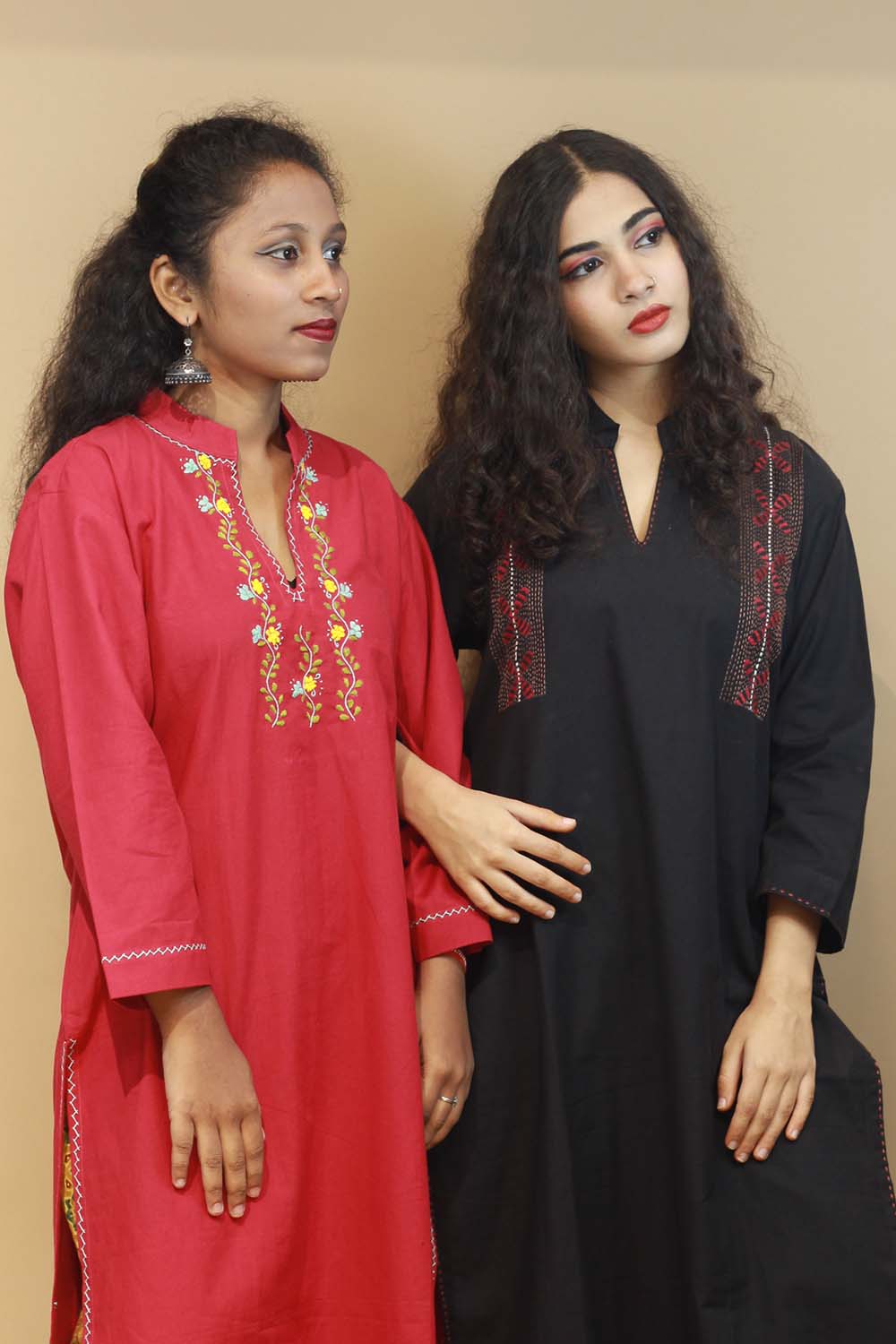 Riya | Embroidered Cotton Kurta | Black