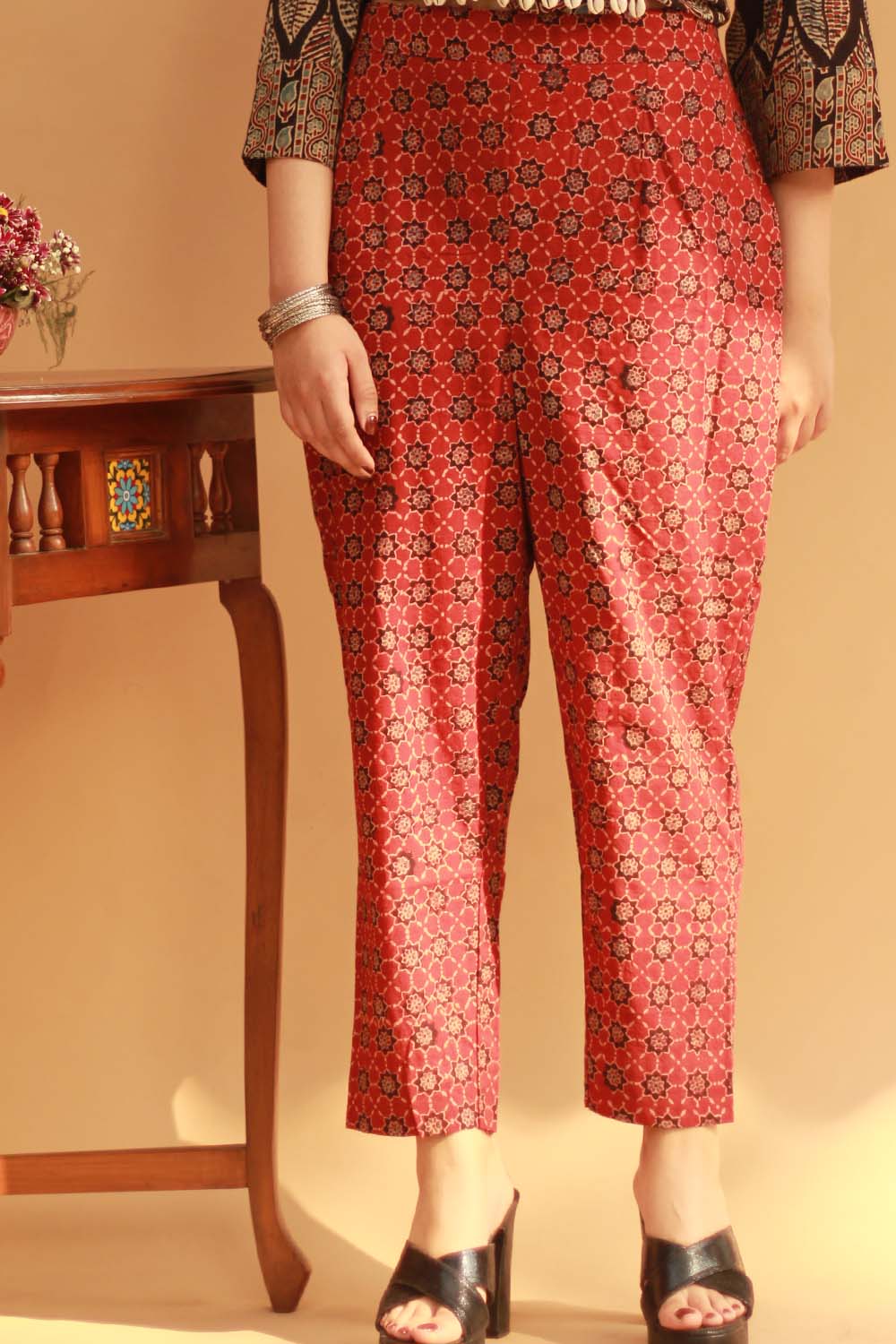 Slim Pants in Red Ajrakh Trellis