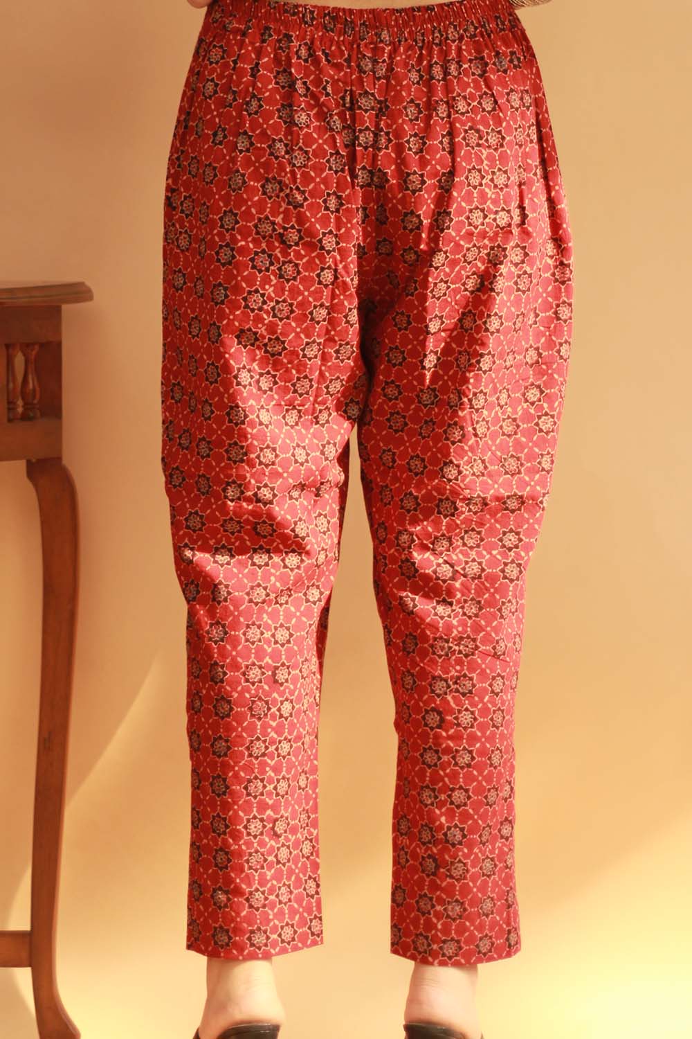 Slim Pants in Red Ajrakh Trellis