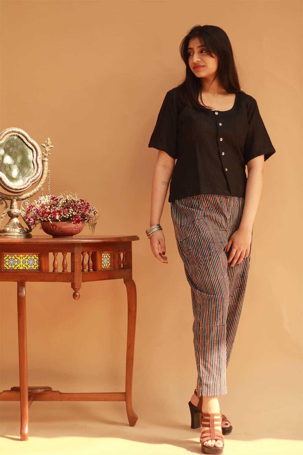 Pranava | Slim Pants | Indigo Ajrakh Stripes