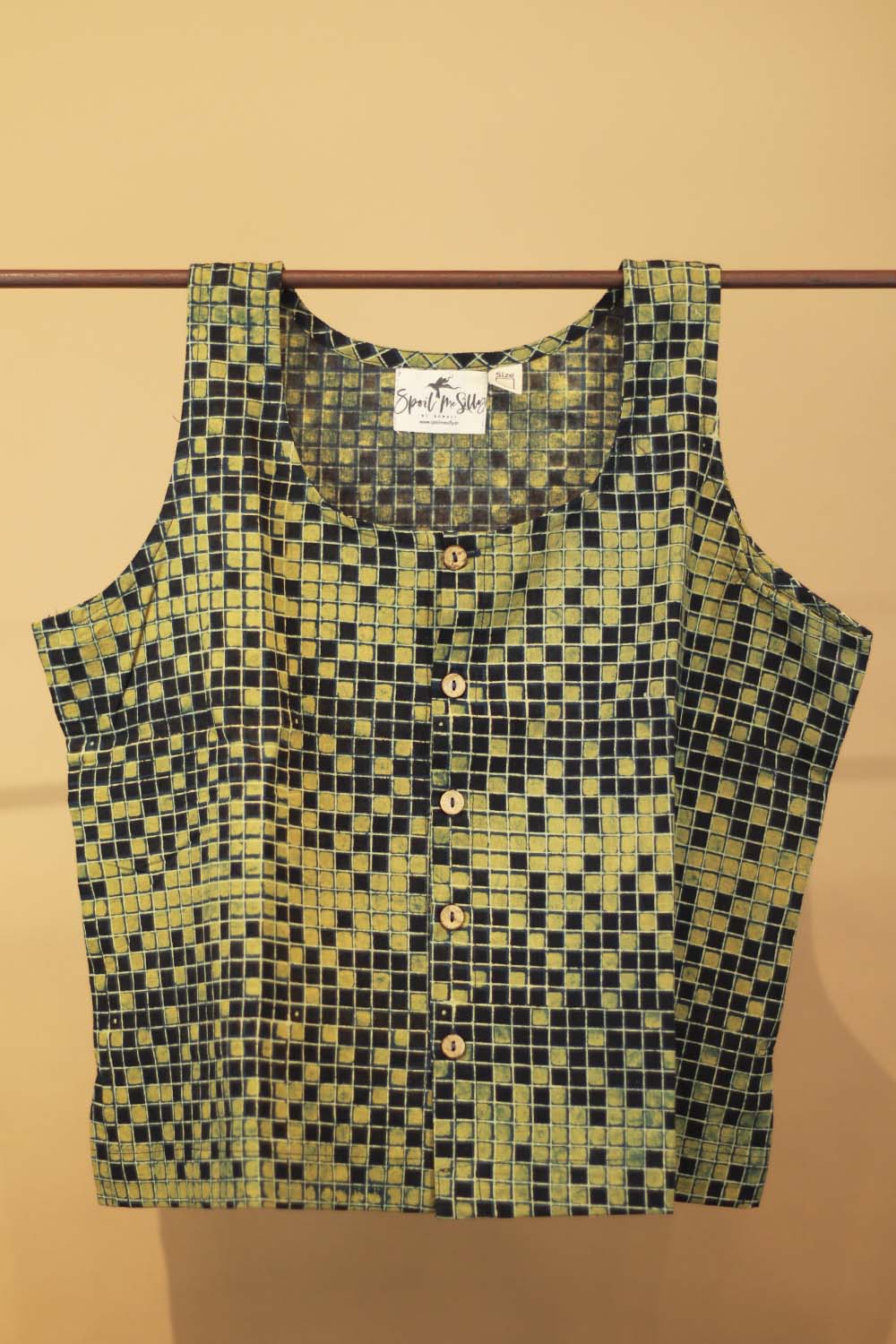 Ajrakh Checks Buttoned Vest