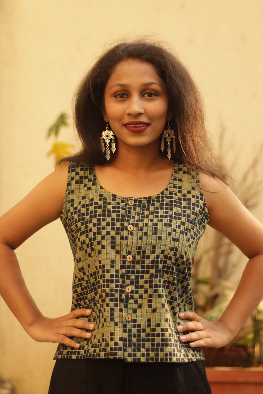 Ajrakh Checks Buttoned Vest