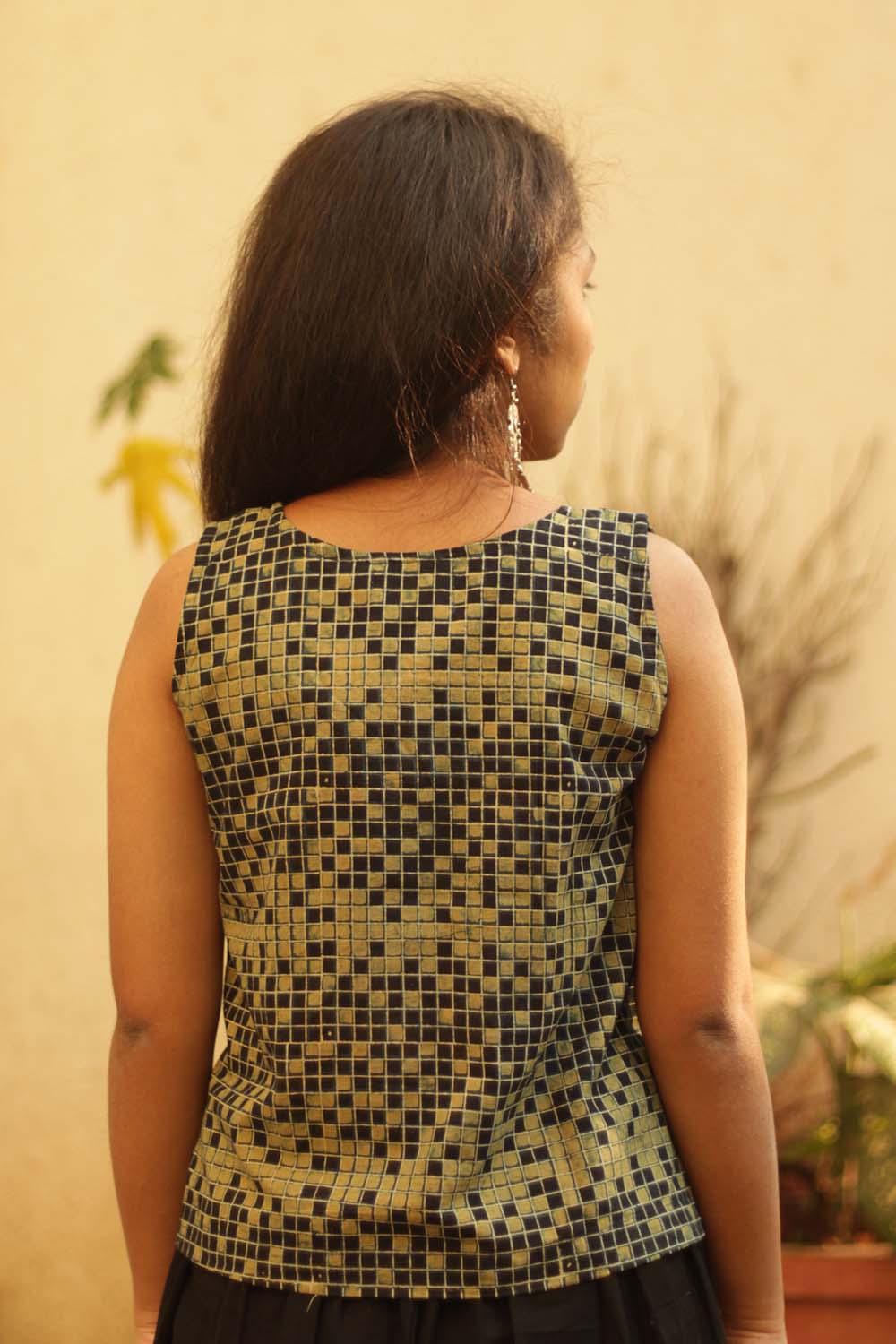 Ajrakh Checks Buttoned Vest