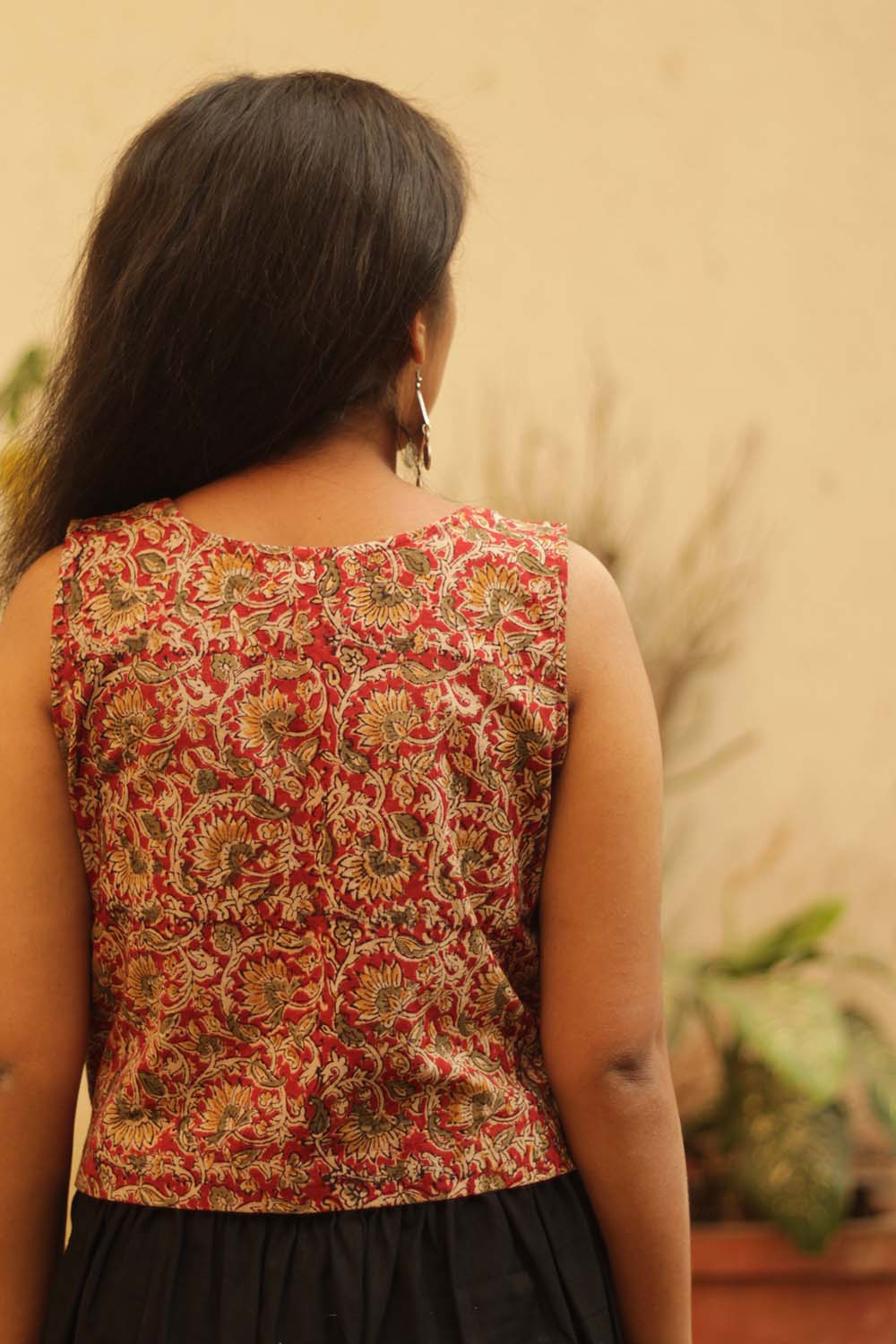 Buttoned Vest | Red Kalamkari