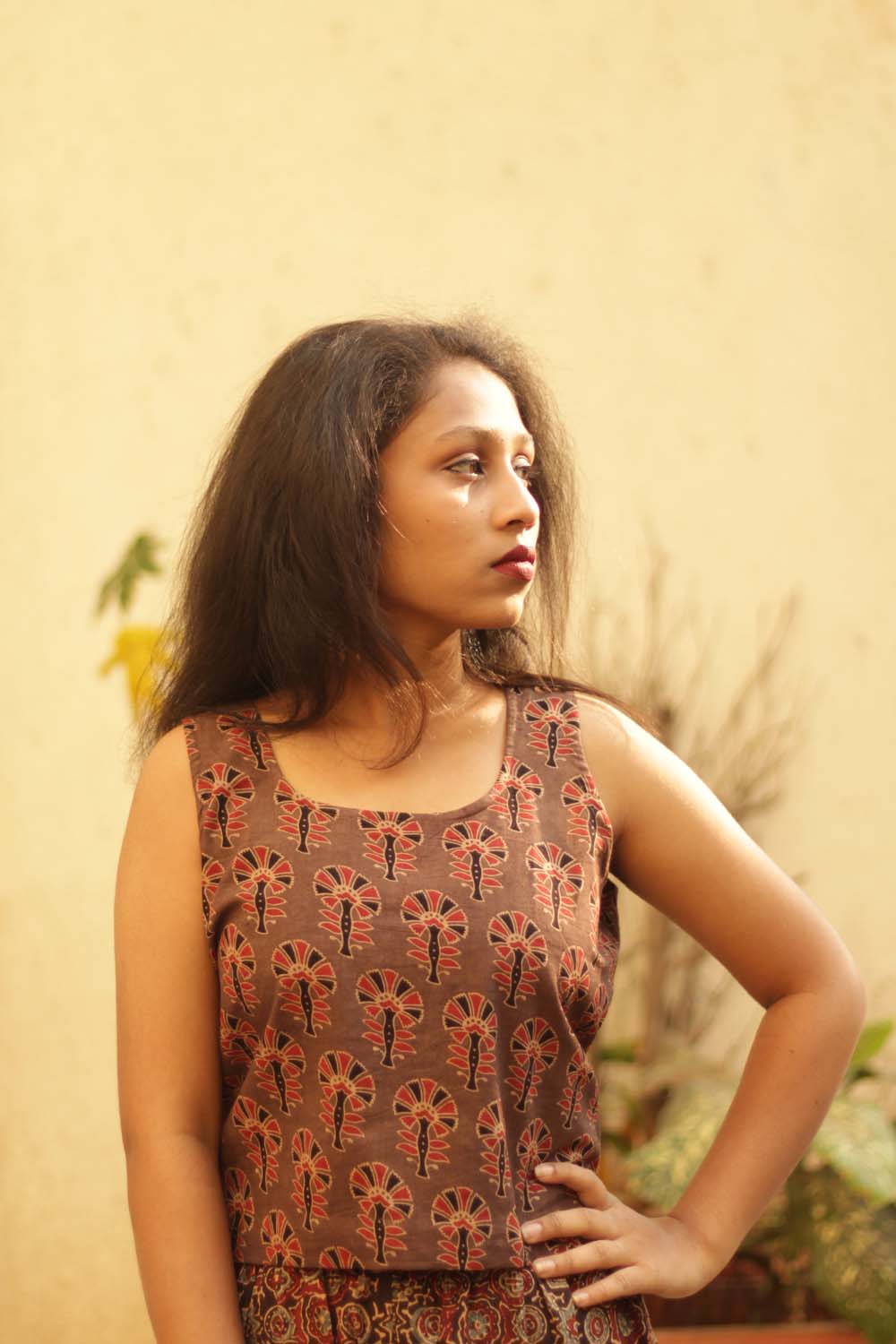 Basic Crop Top in Sienna Flower Ajrakh