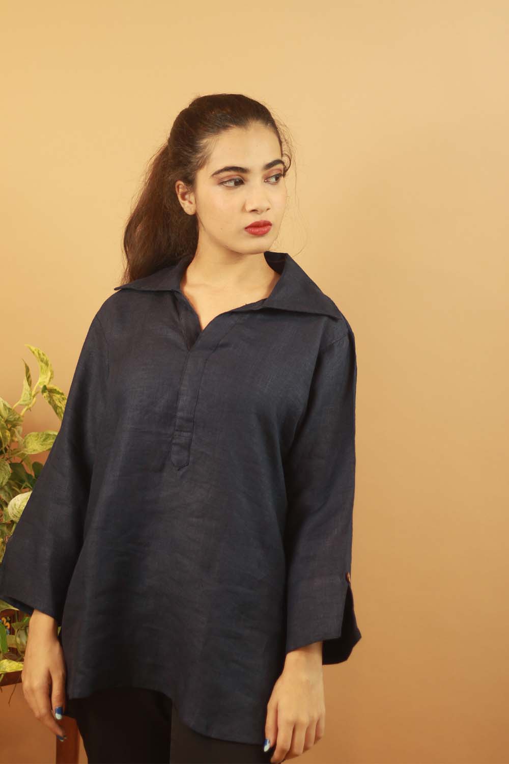 Short Tunic- Navy Linen